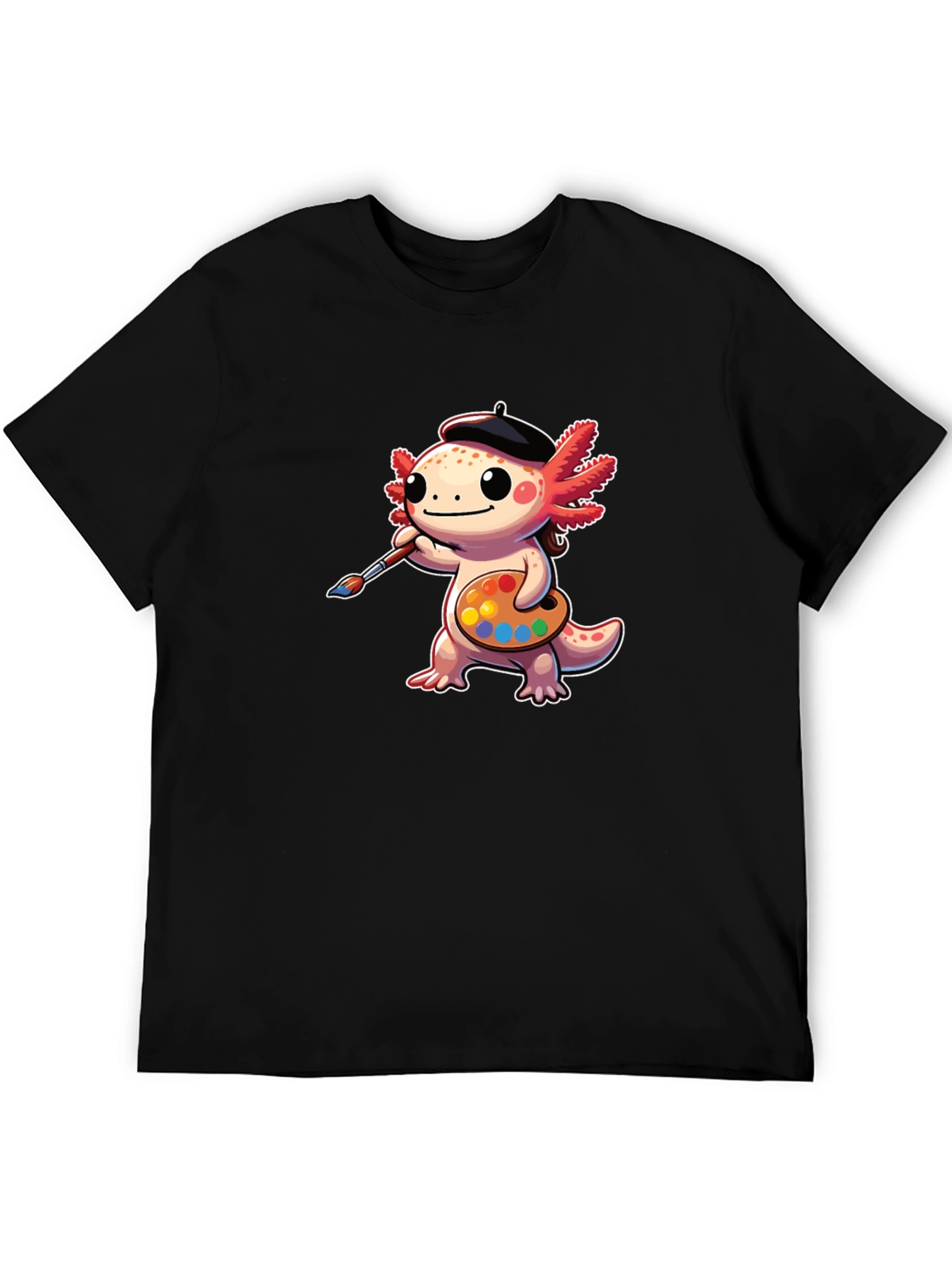 Axolotl Artist T-Shirt: Cute Cartoon Painter Tee