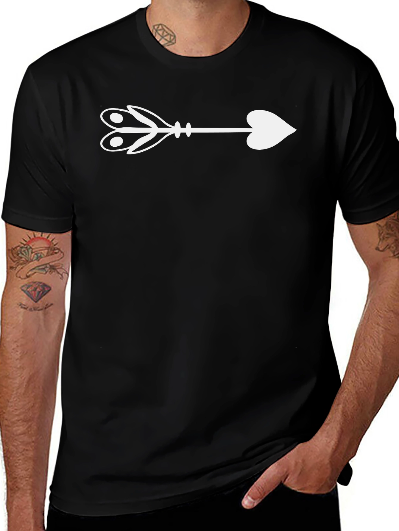 Heart Arrow Graphic Tee - Black Cotton Shirt