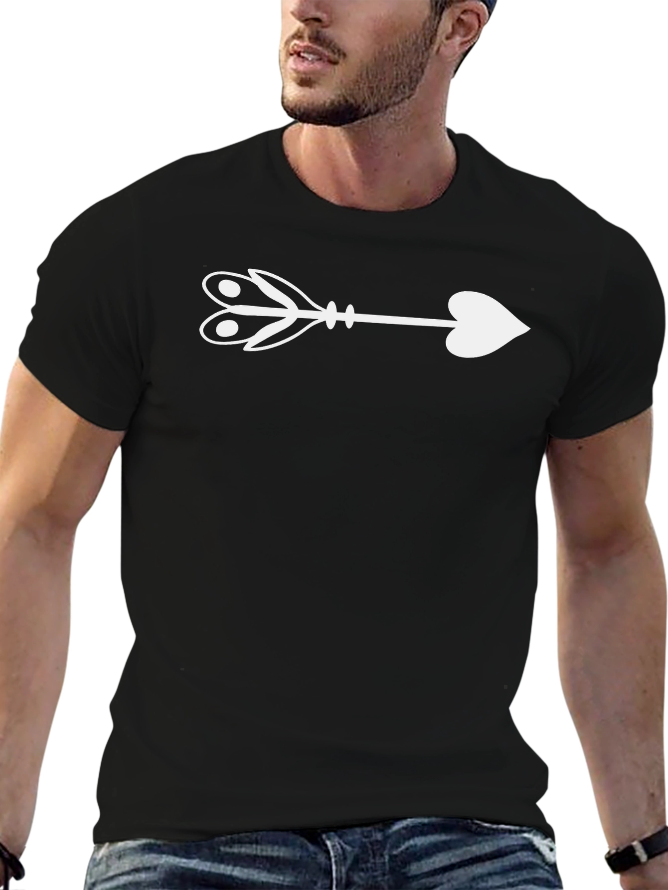 Heart Arrow Graphic Tee - Black Cotton Shirt
