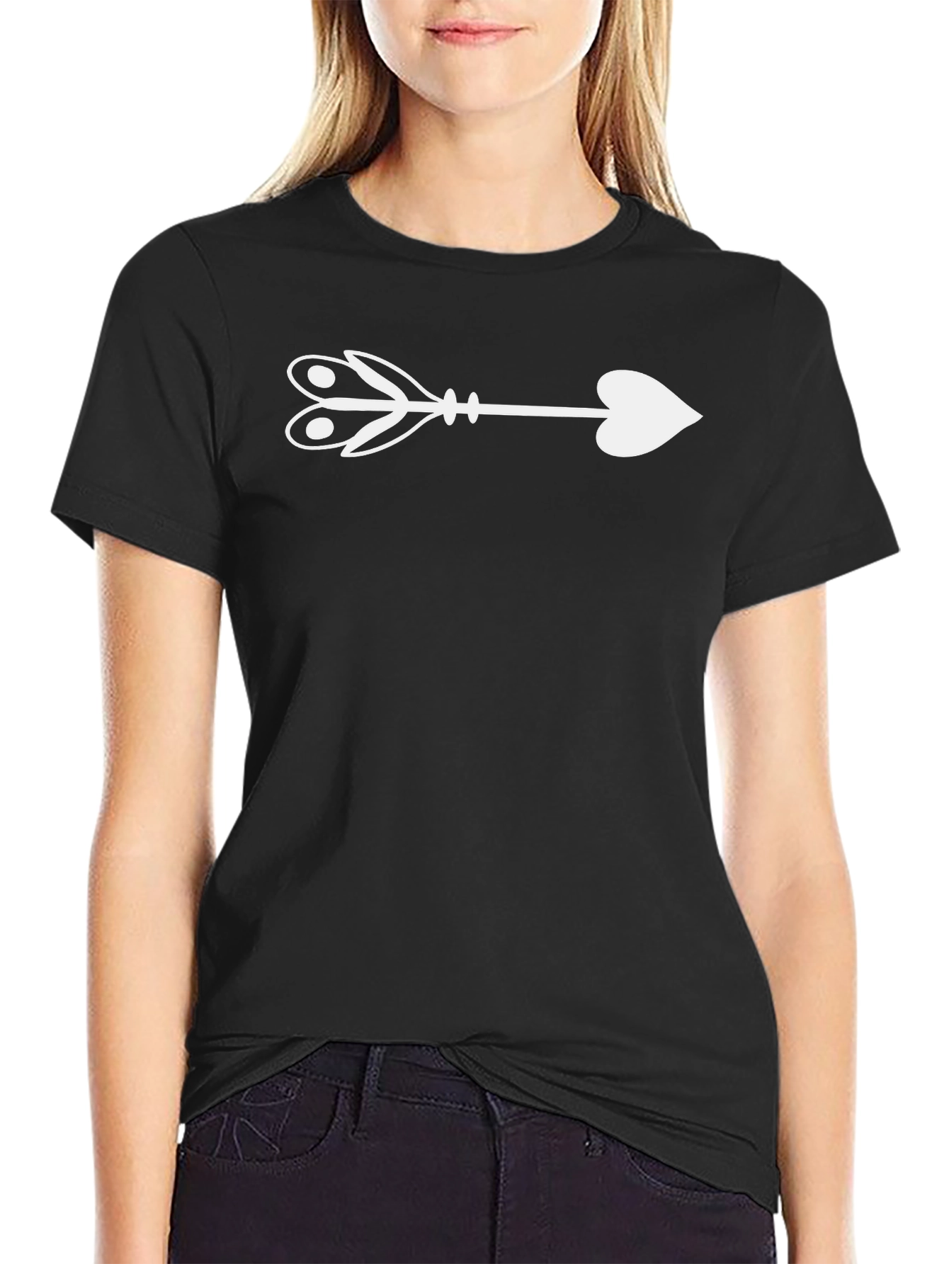 Heart Arrow Graphic Tee - Black Cotton Shirt