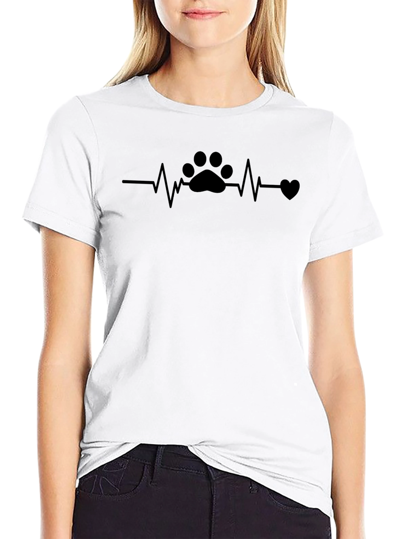 Heartbeat Paw Print T-Shirt - Pet Lover Tee