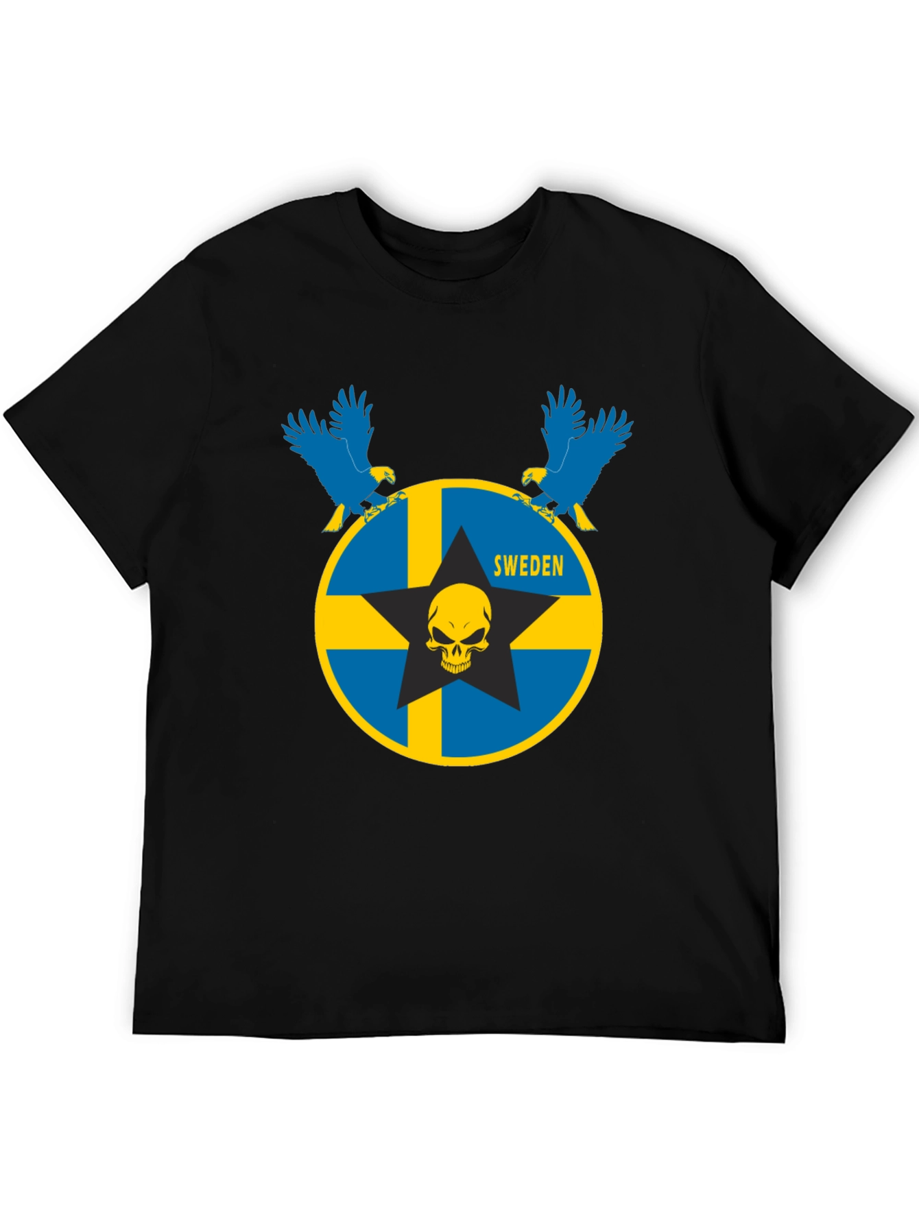 Sweden Flag Skull Eagle Graphic T-Shirt