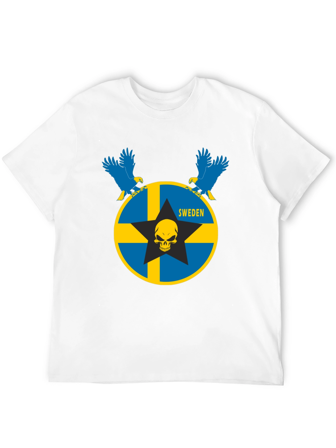Sweden Flag Skull Eagle Graphic T-Shirt