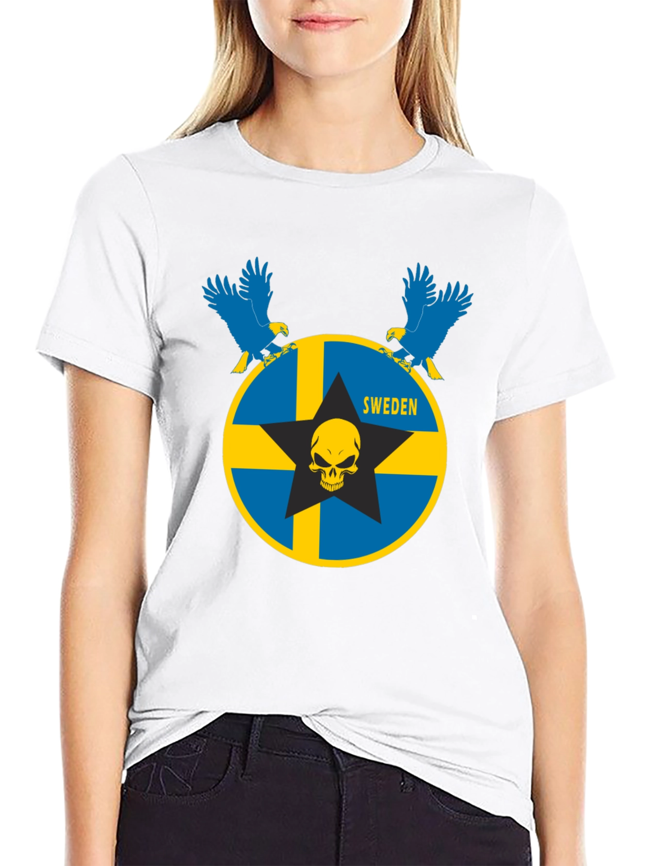 Sweden Flag Skull Eagle Graphic T-Shirt