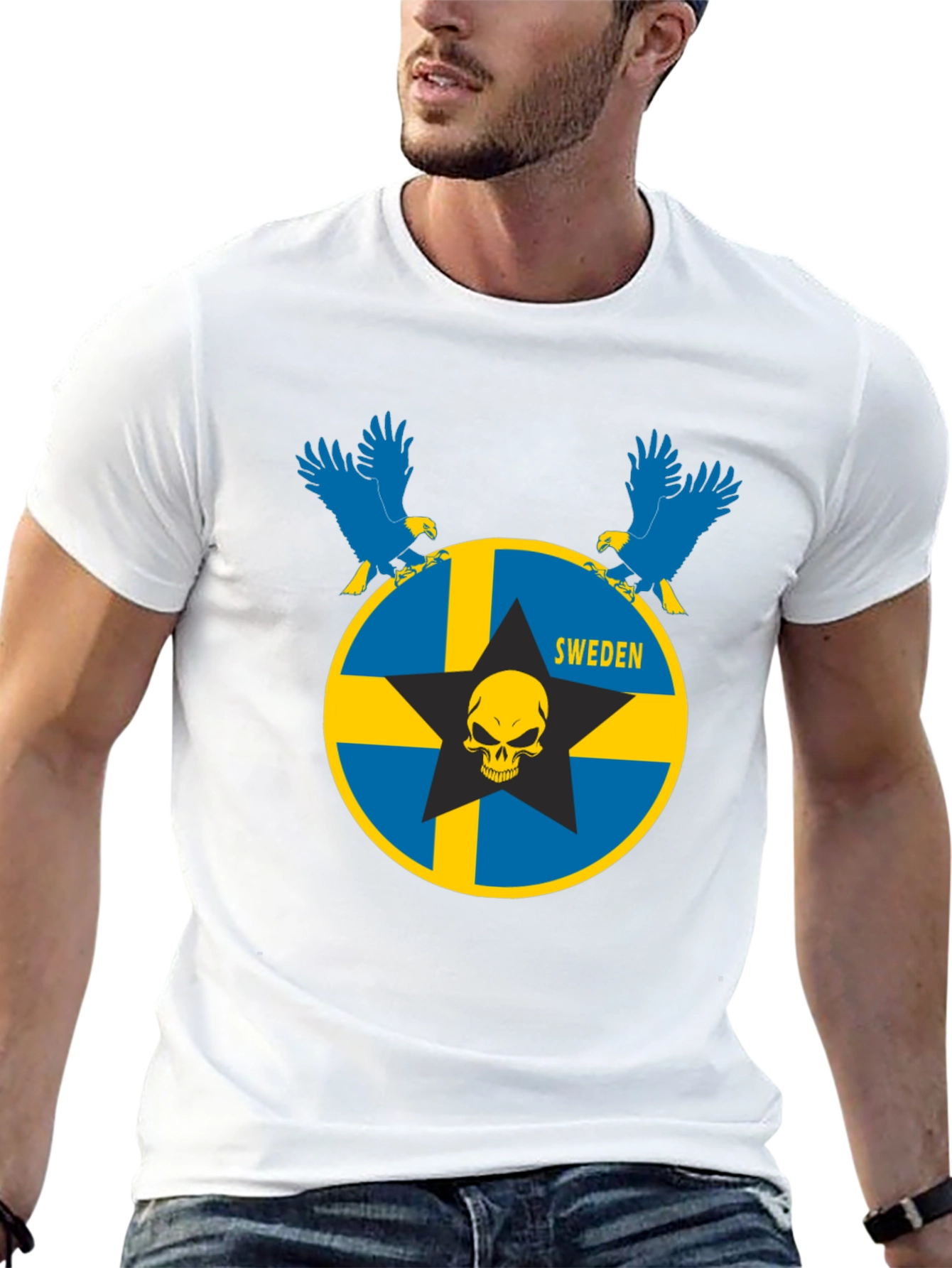 Sweden Flag Skull Eagle Graphic T-Shirt