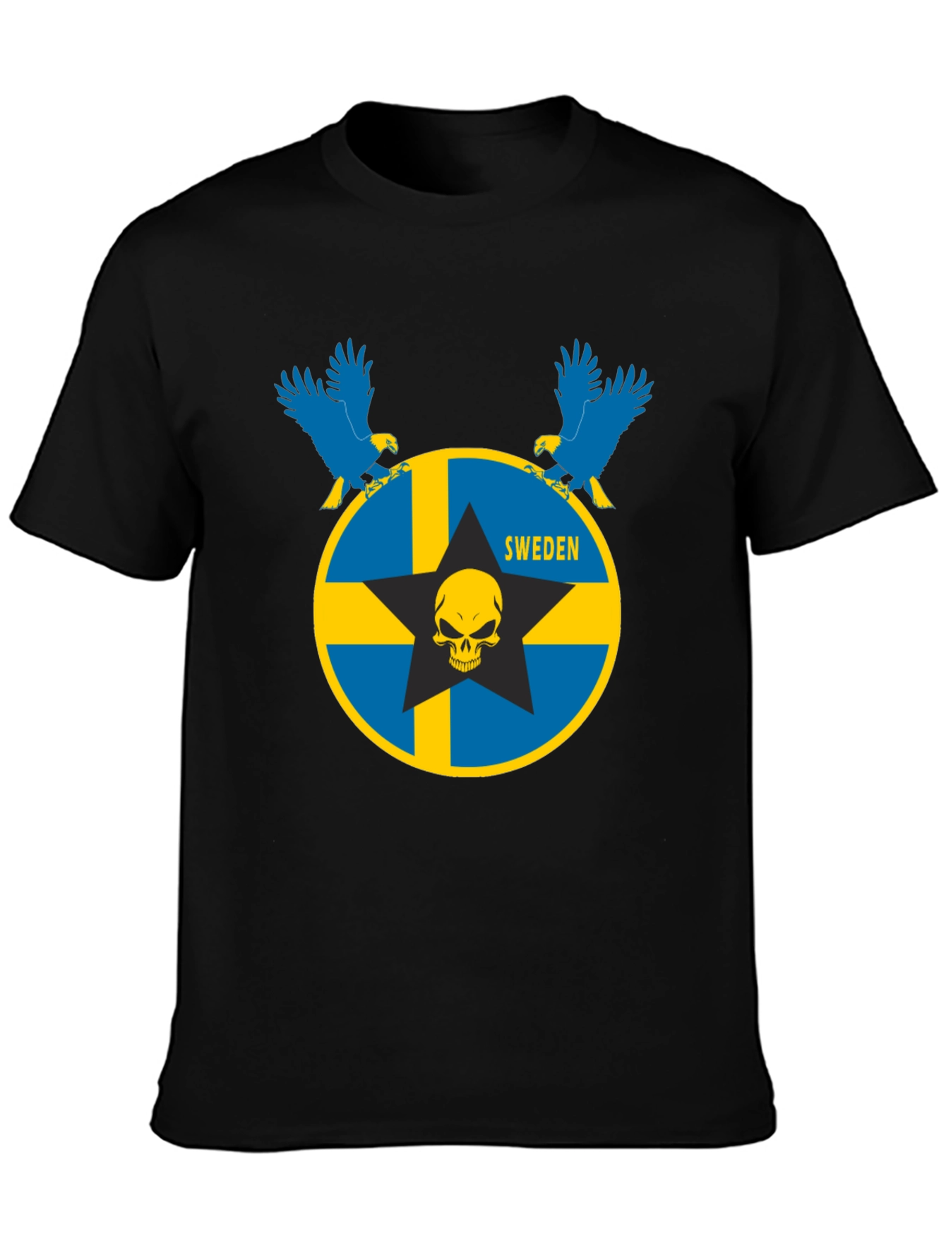 Sweden Flag Skull Eagle Graphic T-Shirt