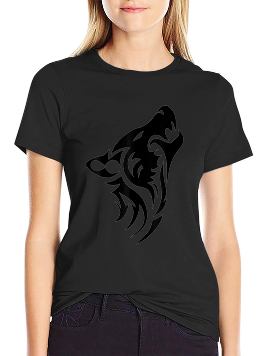 Black Tribal Wolf Head T-Shirt