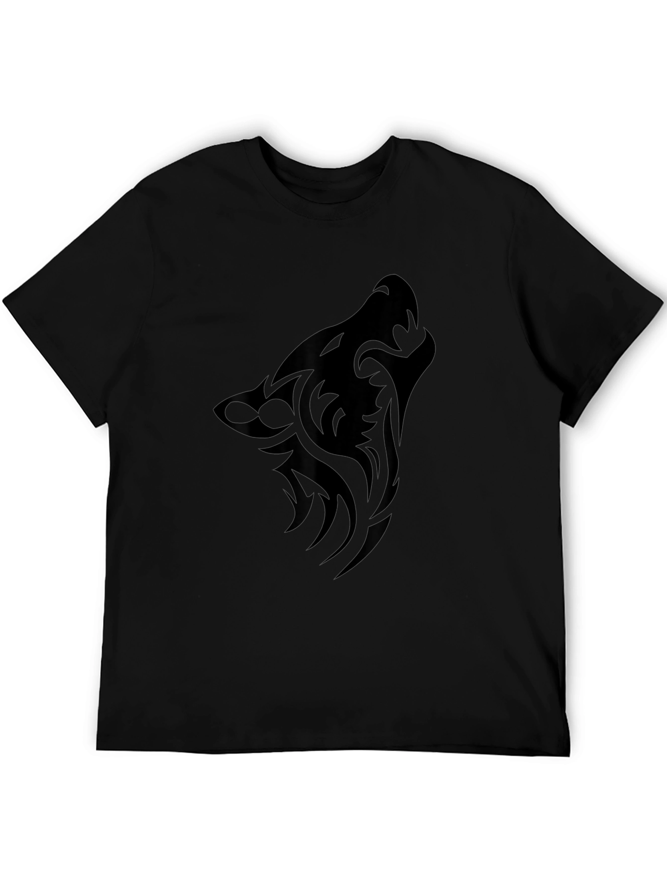 Black Tribal Wolf Head T-Shirt