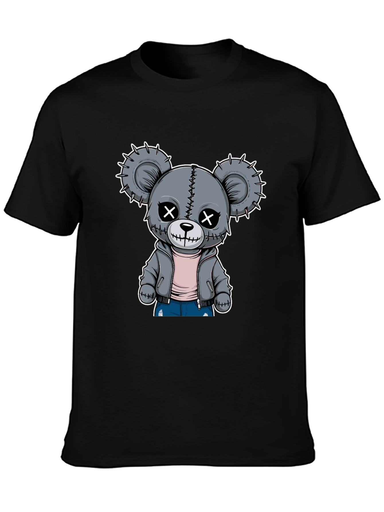 Creepy Cute Teddy Bear Graphic T-Shirt - Black