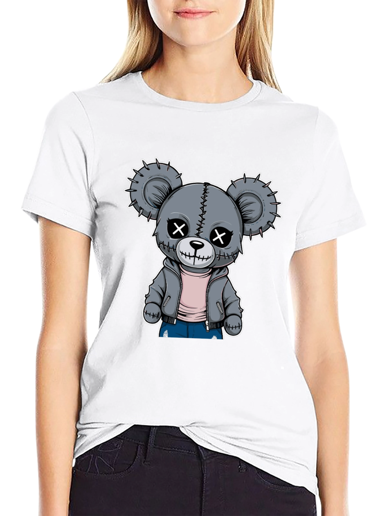 Creepy Cute Teddy Bear Graphic T-Shirt - Black