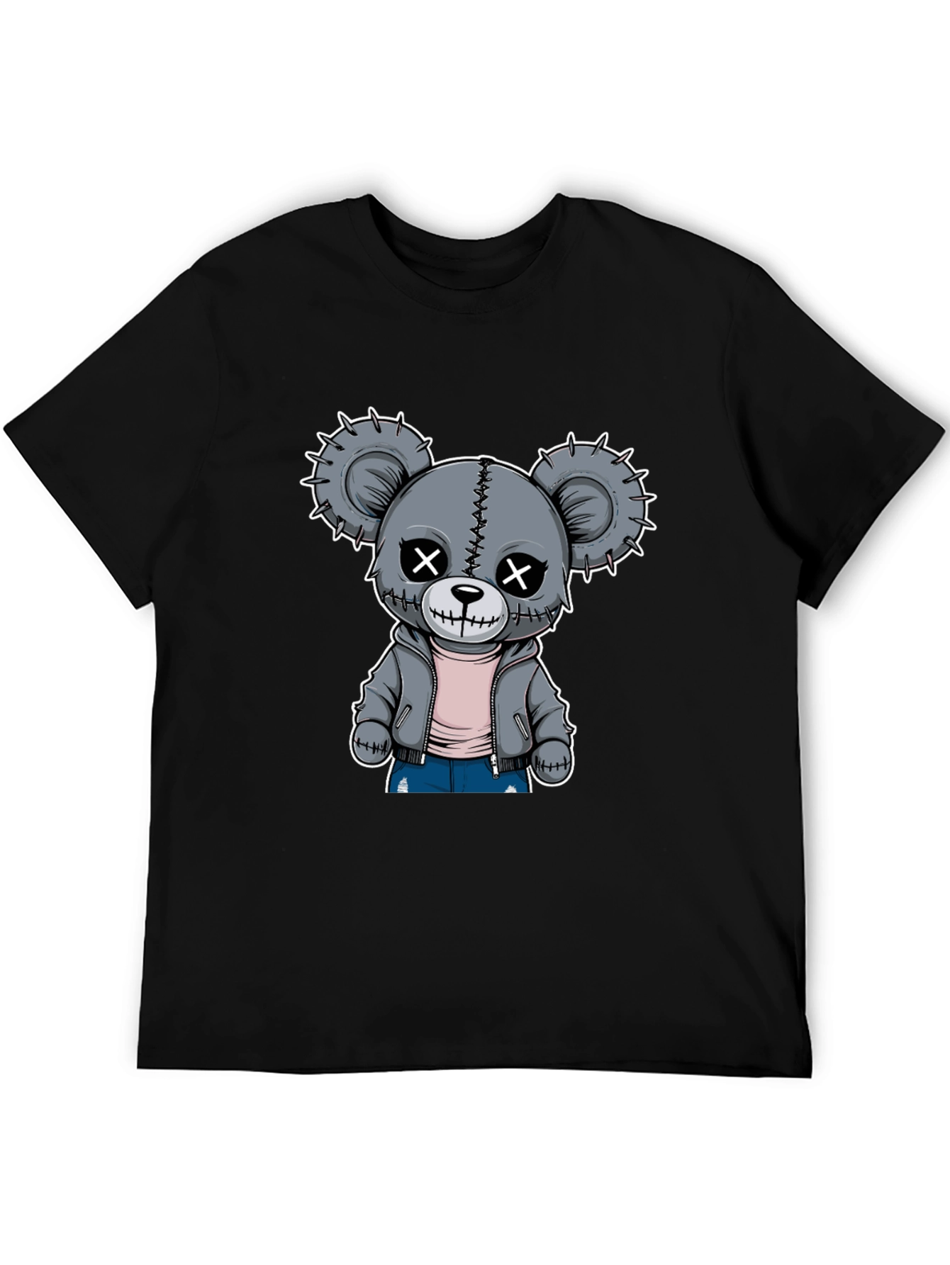 Creepy Cute Teddy Bear Graphic T-Shirt - Black