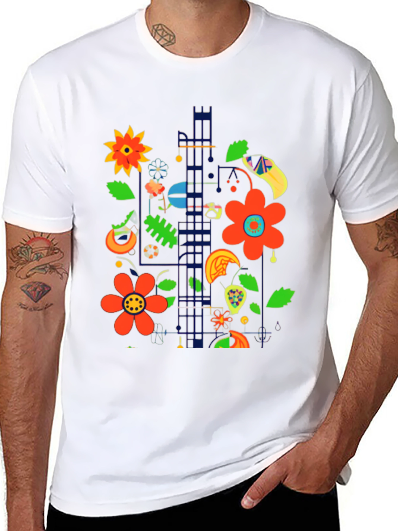 Floral Pop Art Graphic Print Black T-Shirt