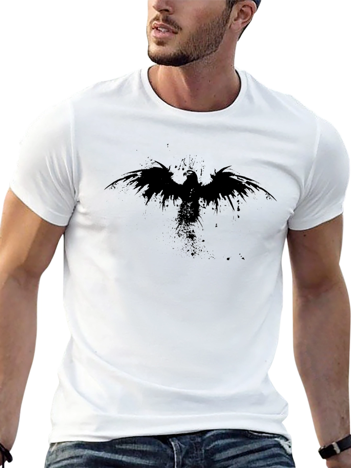 Mens Black Raven Graphic Tee - Stylish Casual Wear