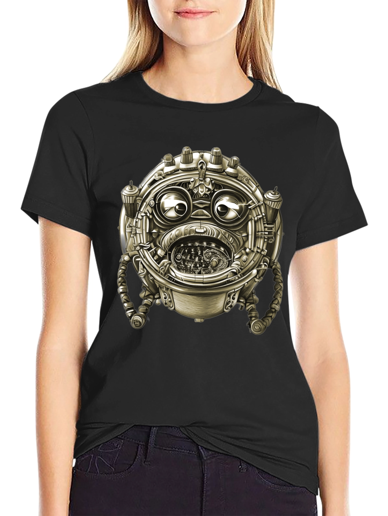 Steampunk Robot Graphic Tee - Unique Black T-Shirt
