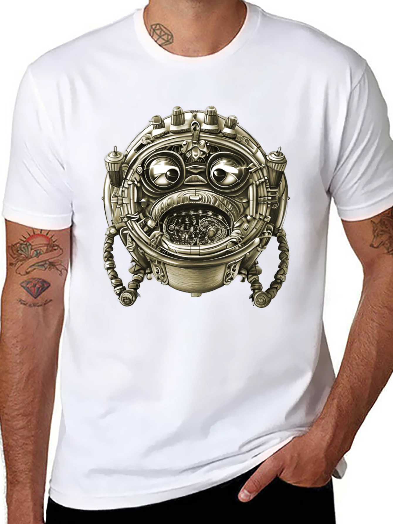 Steampunk Robot Graphic Tee - Unique Black T-Shirt