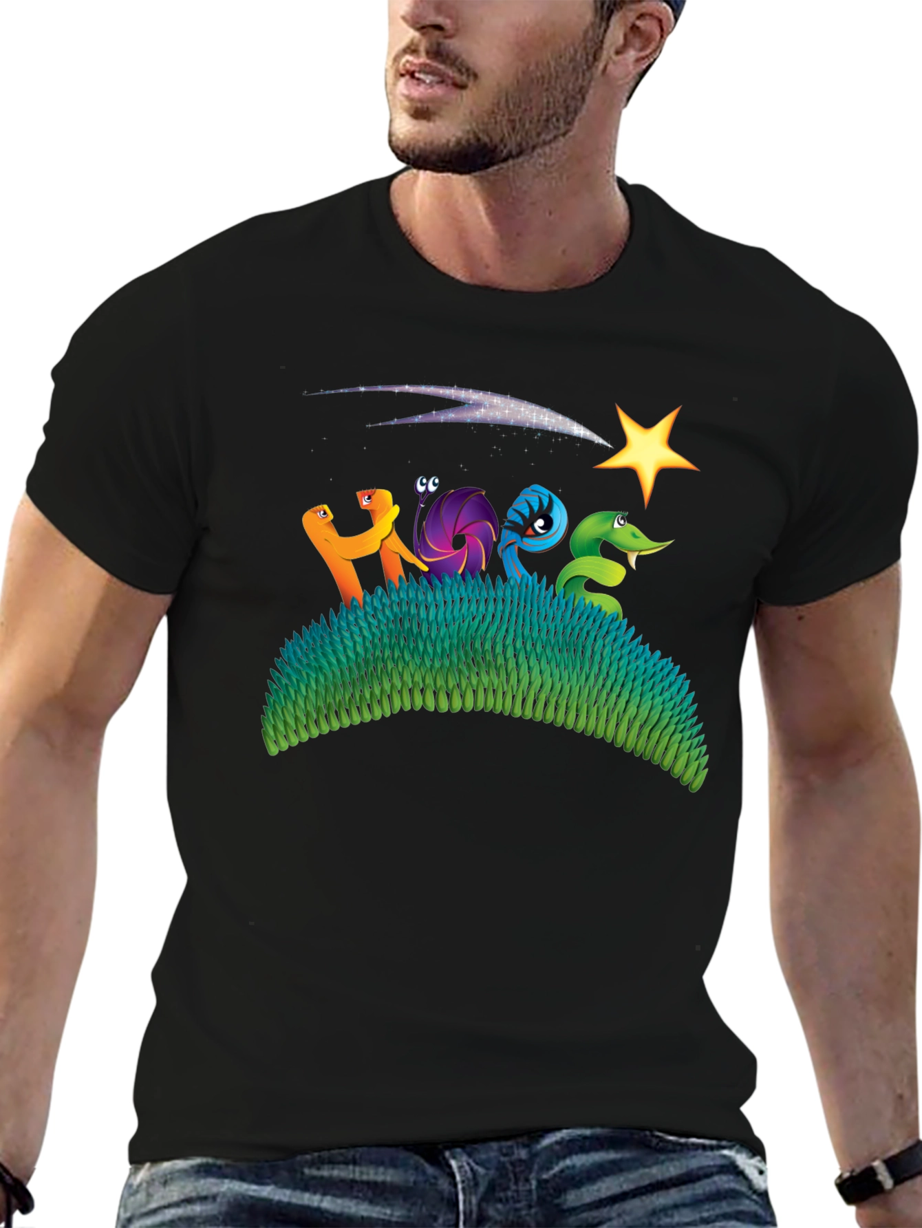 Starry Night Worms Black Graphic Tee