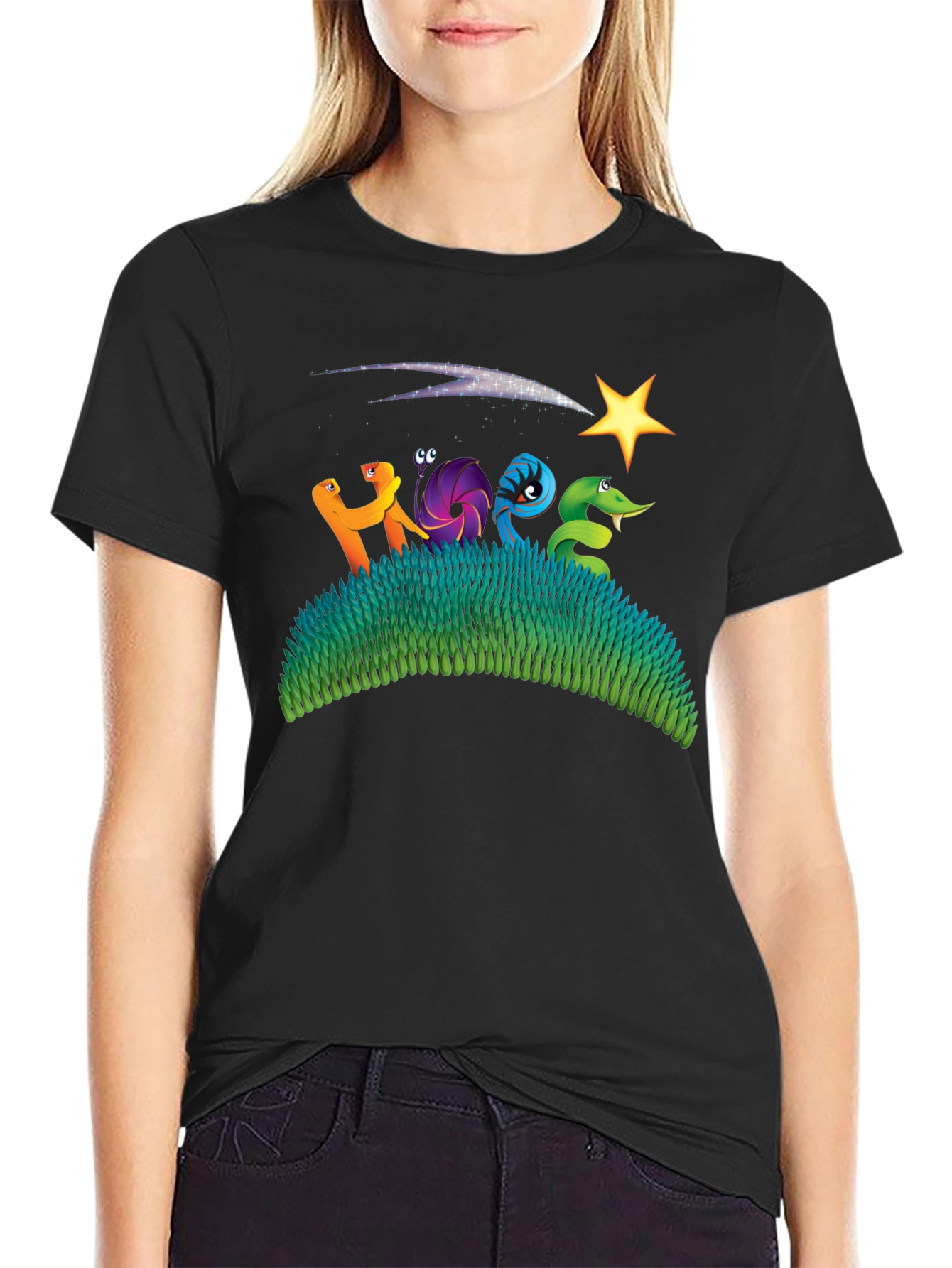 Starry Night Worms Black Graphic Tee