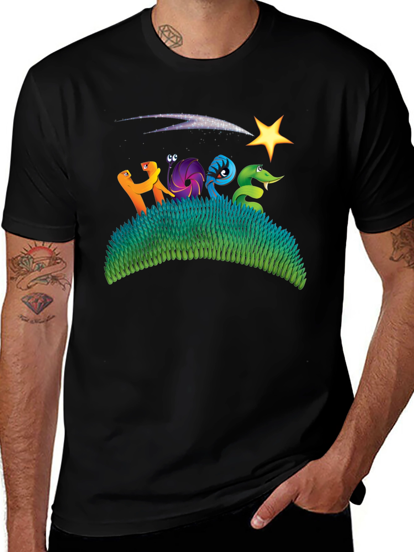 Starry Night Worms Black Graphic Tee
