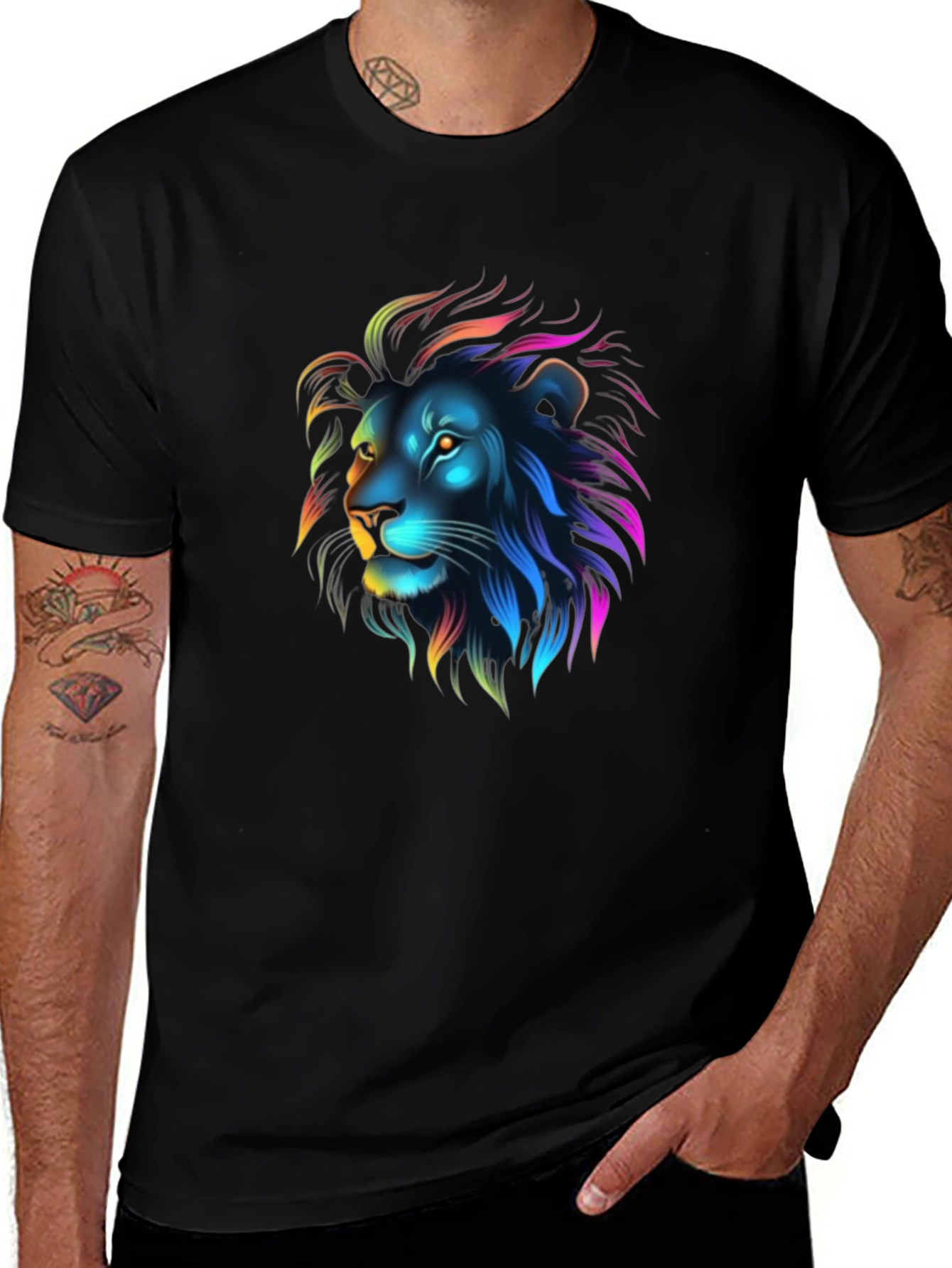 Neon Lion Graphic Black T-Shirt