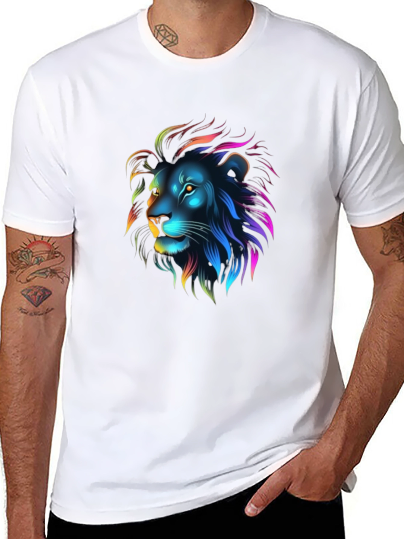Neon Lion Graphic Black T-Shirt