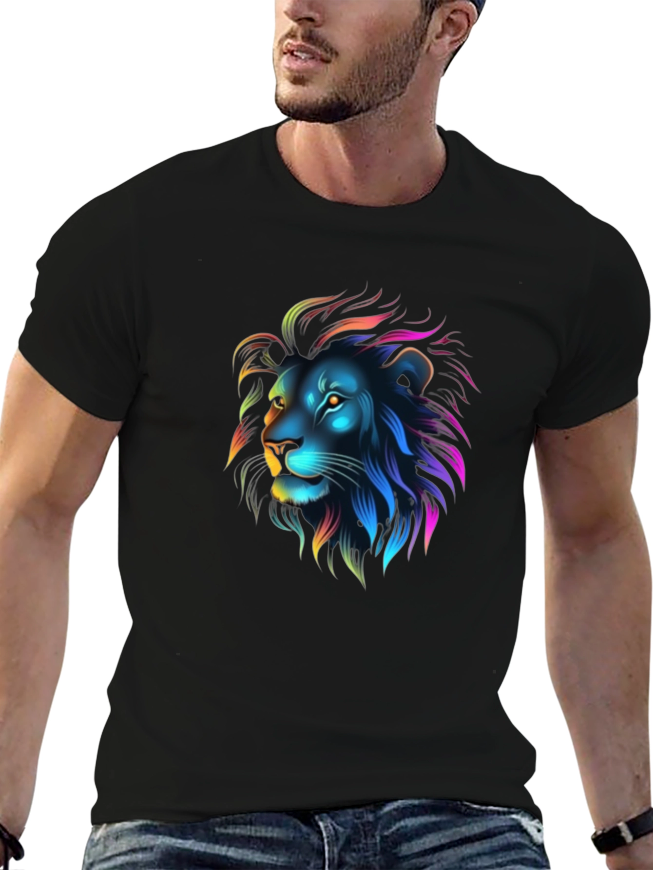 Neon Lion Graphic Black T-Shirt