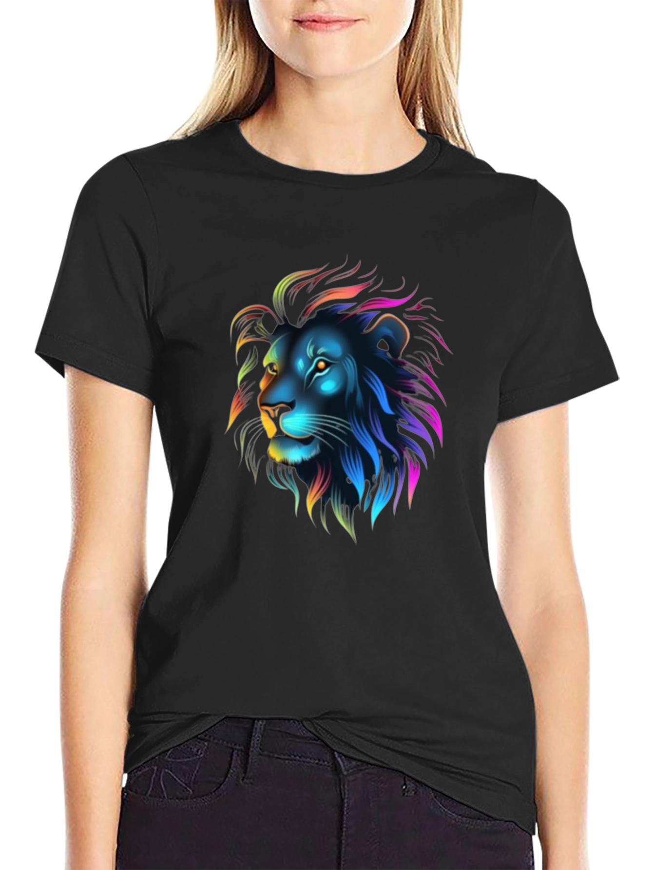 Neon Lion Graphic Black T-Shirt