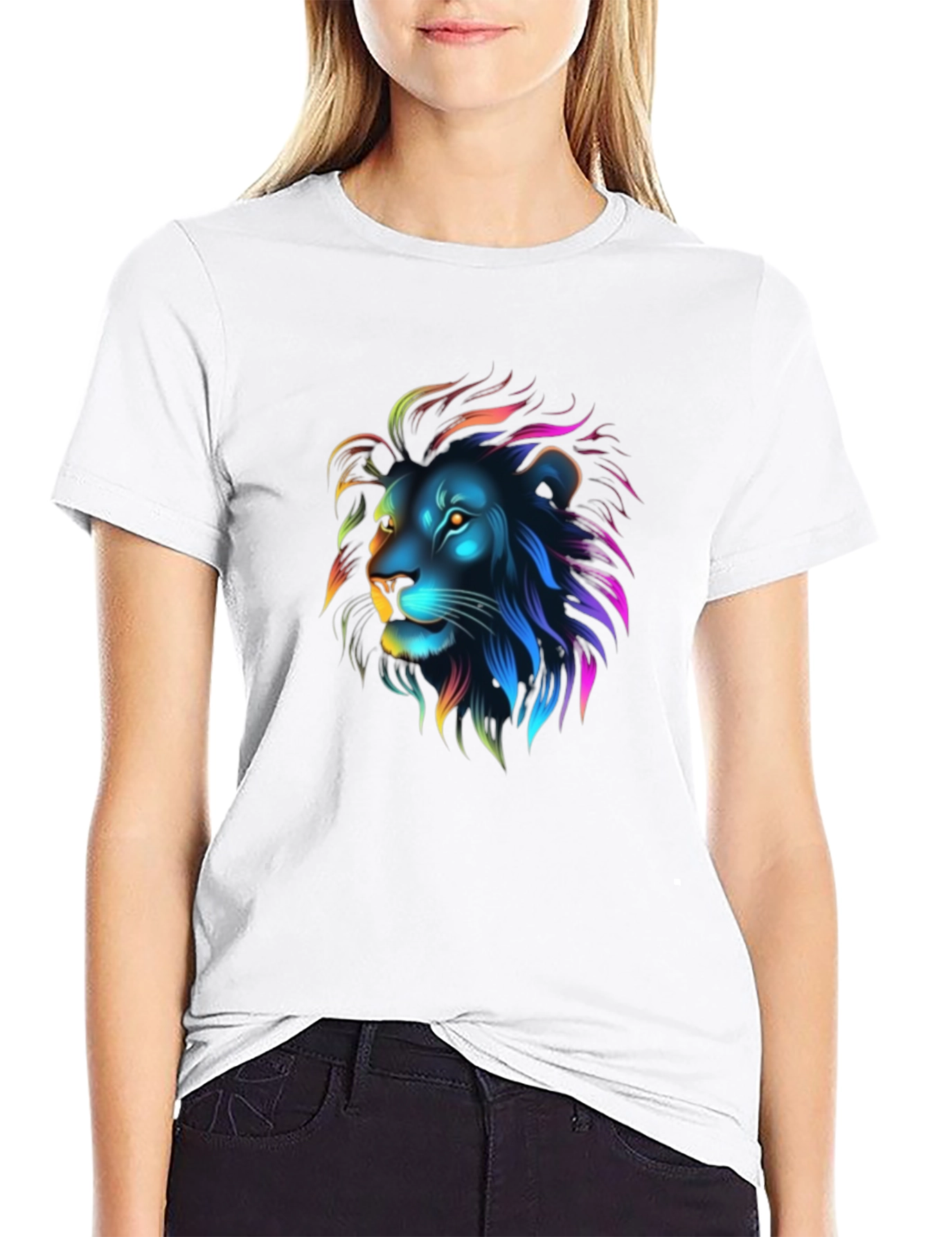 Neon Lion Graphic Black T-Shirt