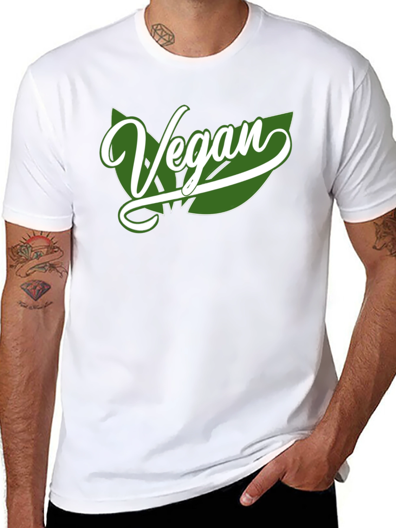 Vegan Leaf Graphic Tee - Black Cotton Blend Shirt