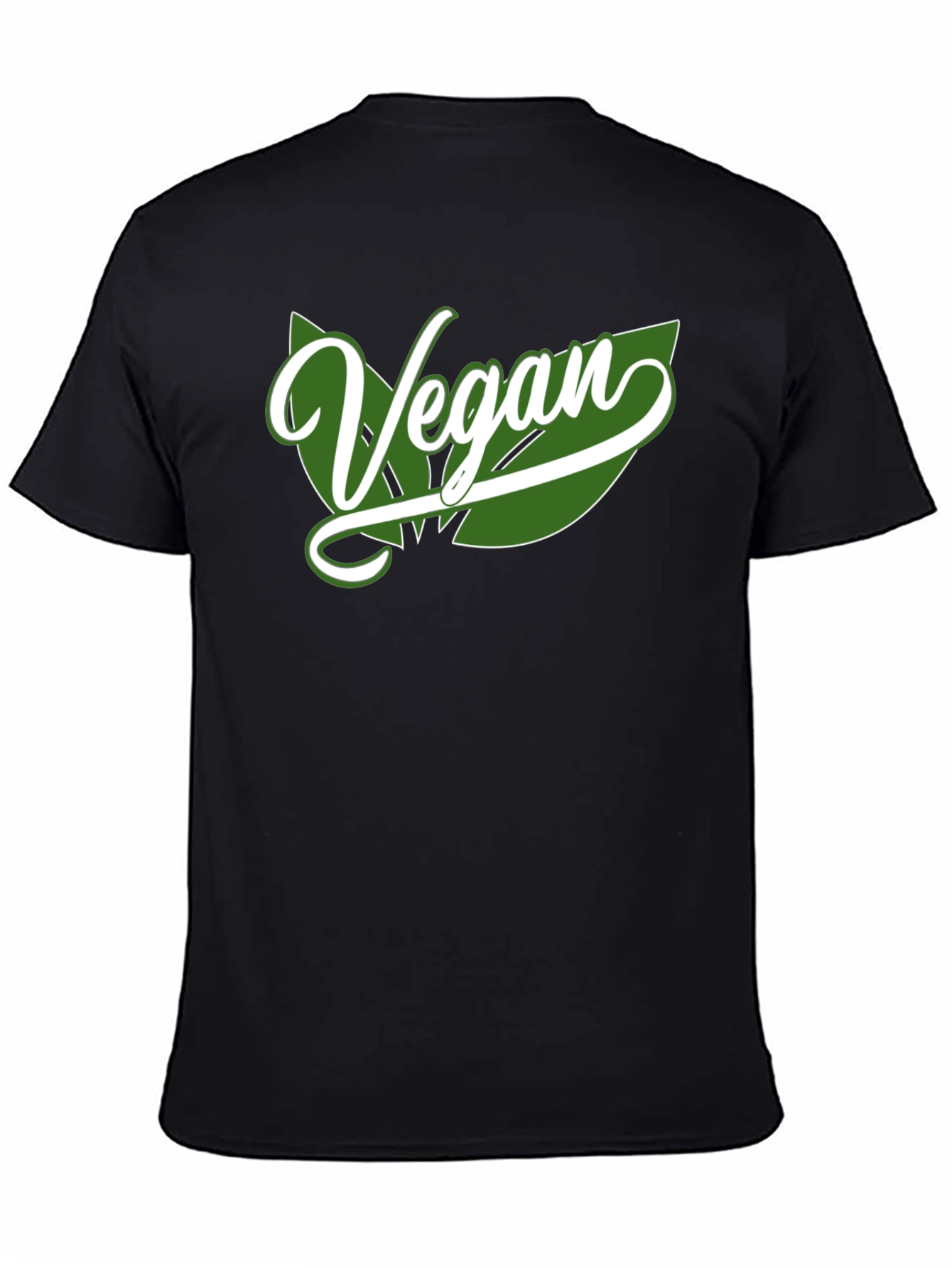 Vegan Leaf Graphic Tee - Black Cotton Blend Shirt