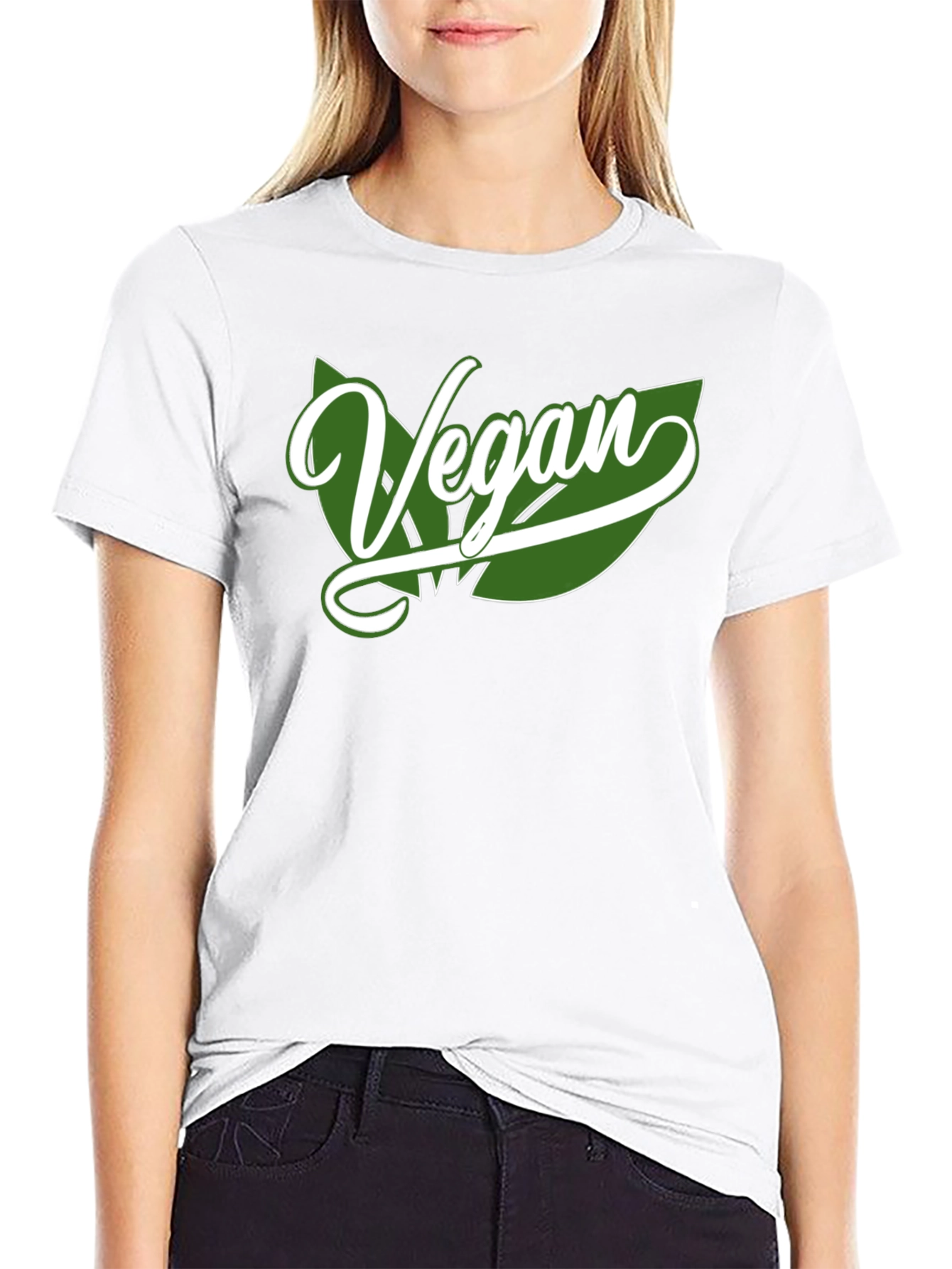 Vegan Leaf Graphic Tee - Black Cotton Blend Shirt