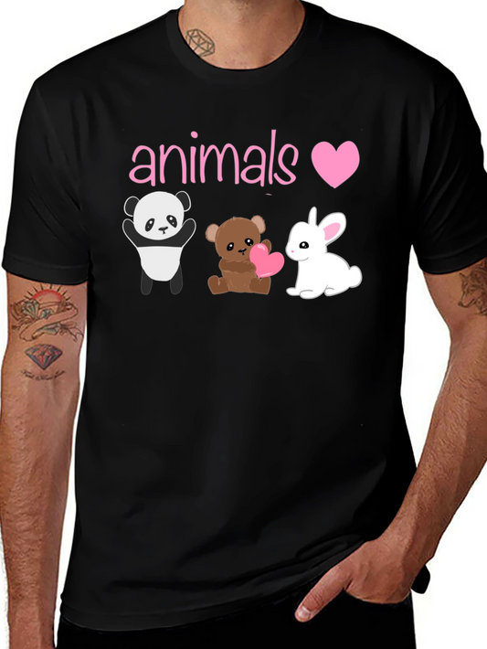 Animals Love T-Shirt: Panda Bear & Bunny Graphic Tee