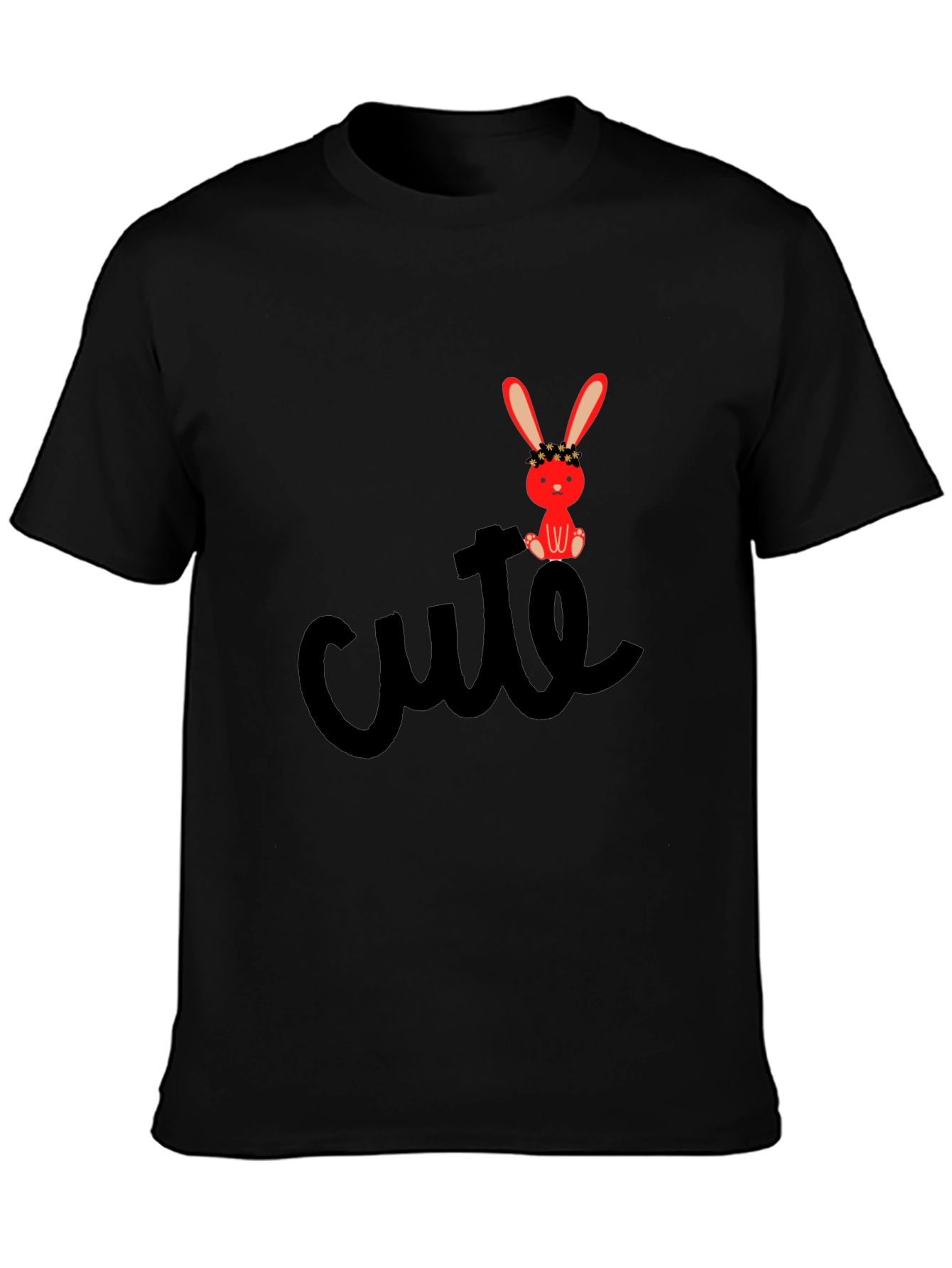 Cute Bunny Graphic Tee - Black Casual T-Shirt