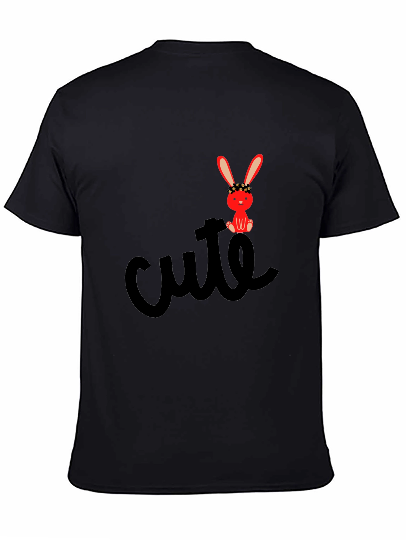 Cute Bunny Graphic Tee - Black Casual T-Shirt