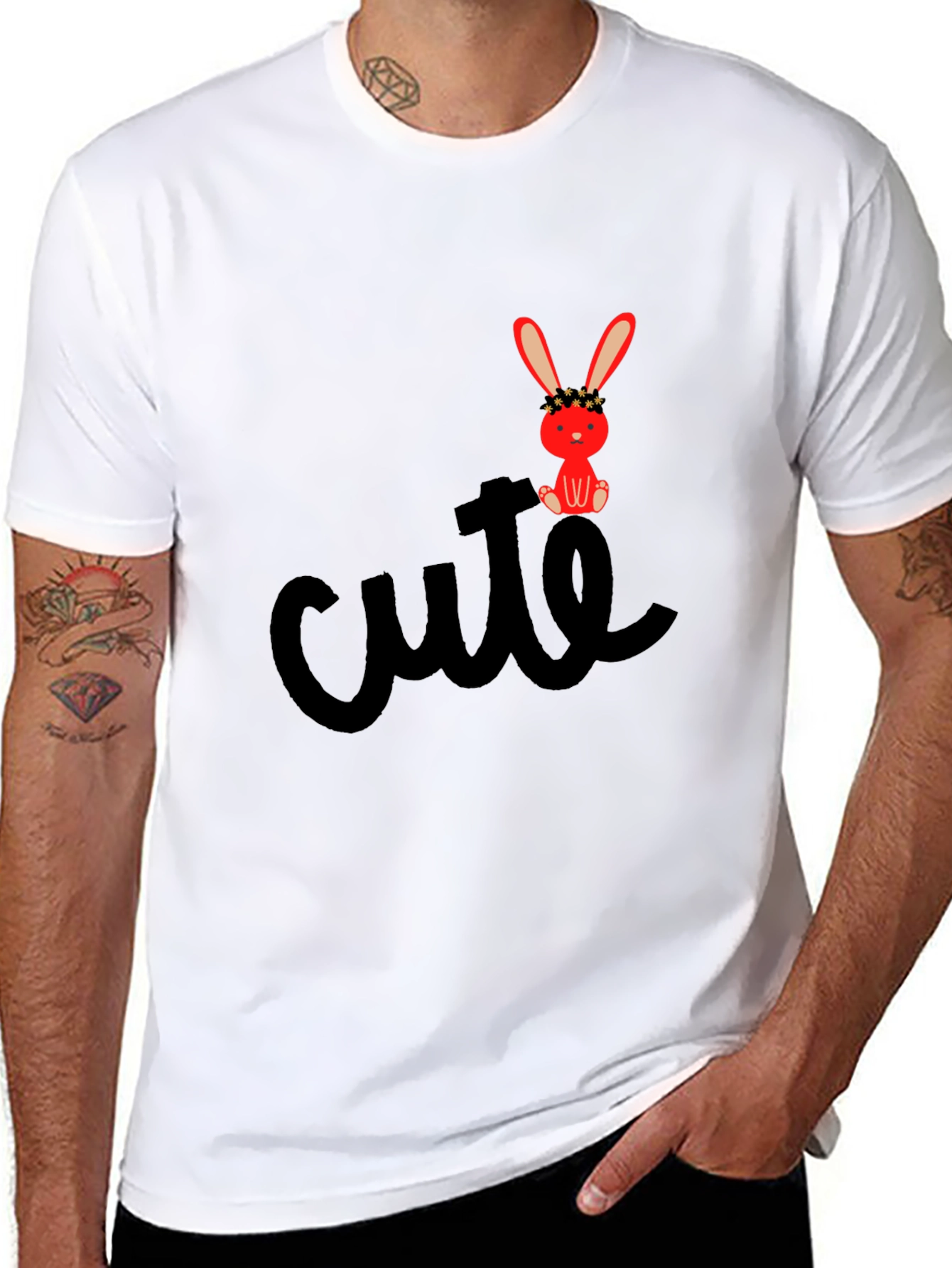 Cute Bunny Graphic Tee - Black Casual T-Shirt