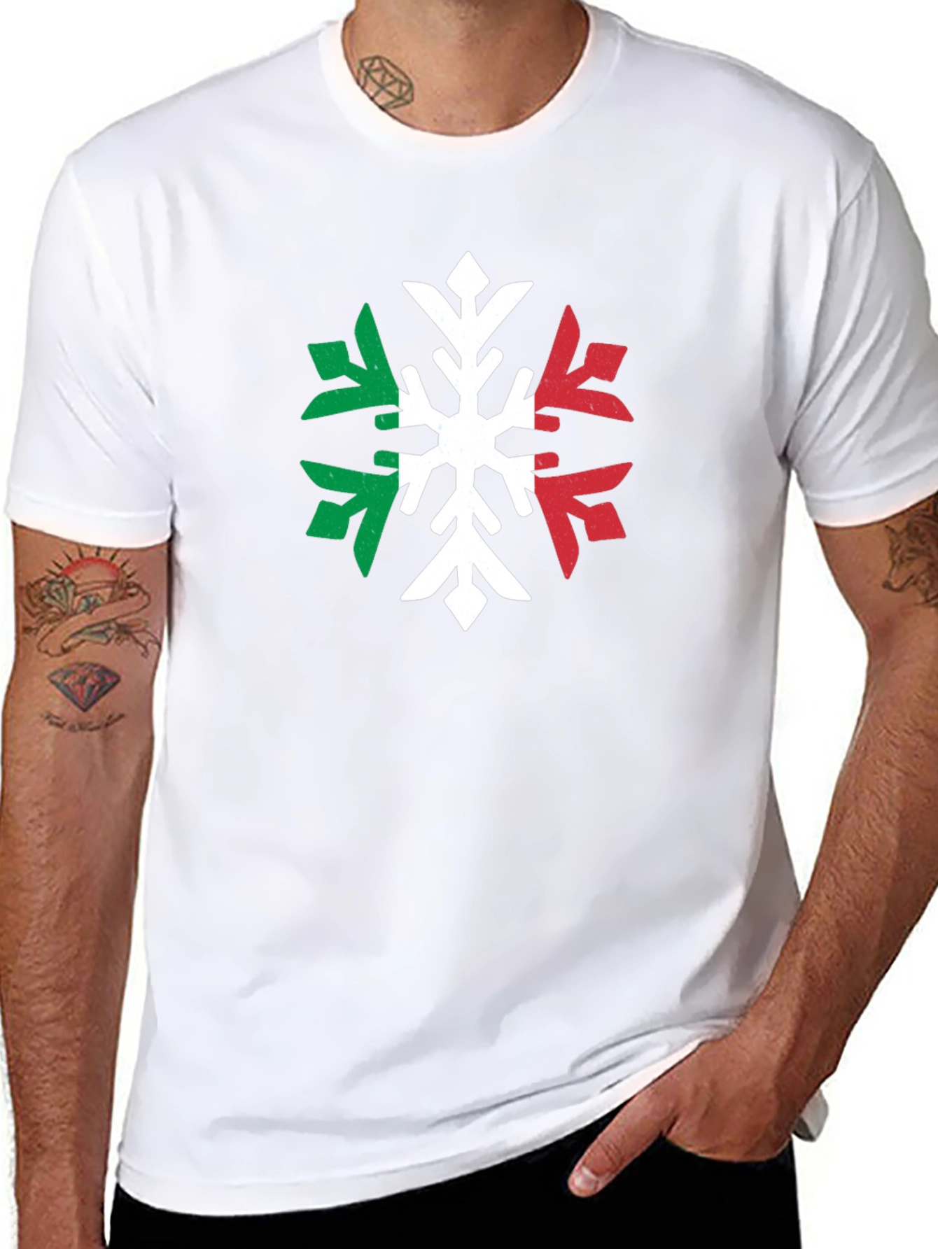 Italian Flag Snowflake Graphic Tee - Black T-Shirt