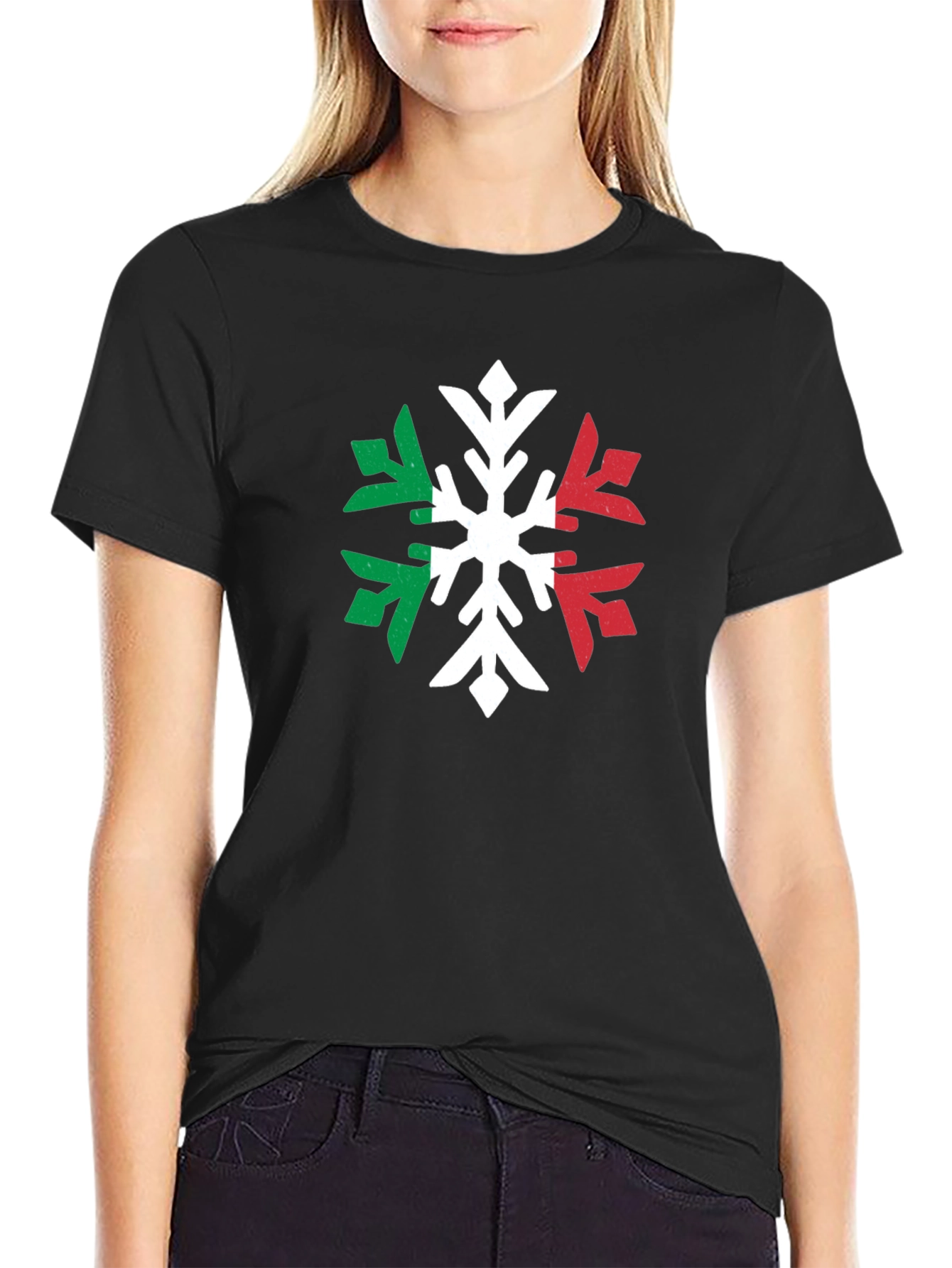 Italian Flag Snowflake Graphic Tee - Black T-Shirt
