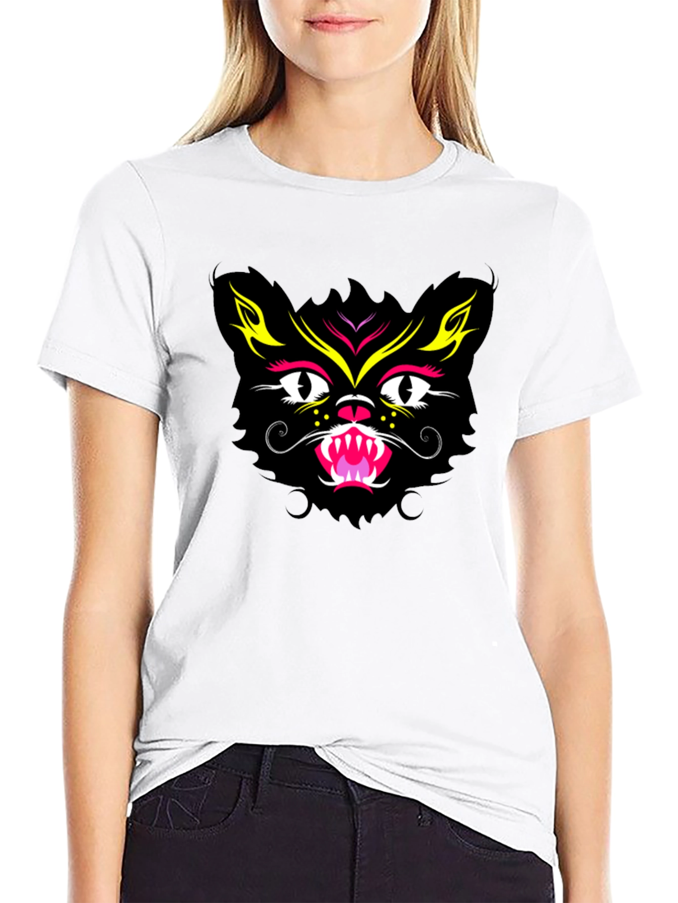 Black Cat Face Graphic Tee