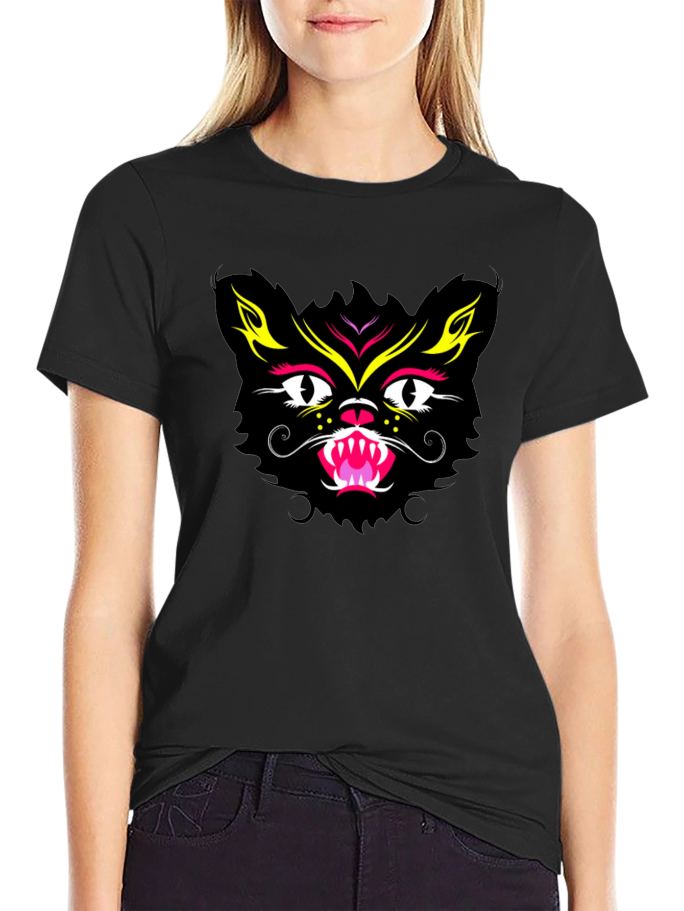 Black Cat Face Graphic Tee