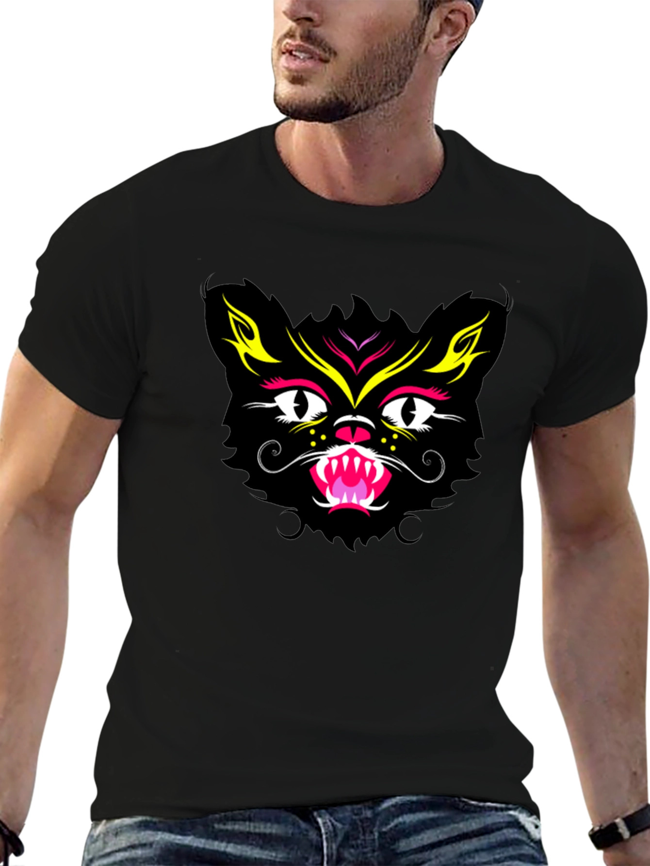 Black Cat Face Graphic Tee