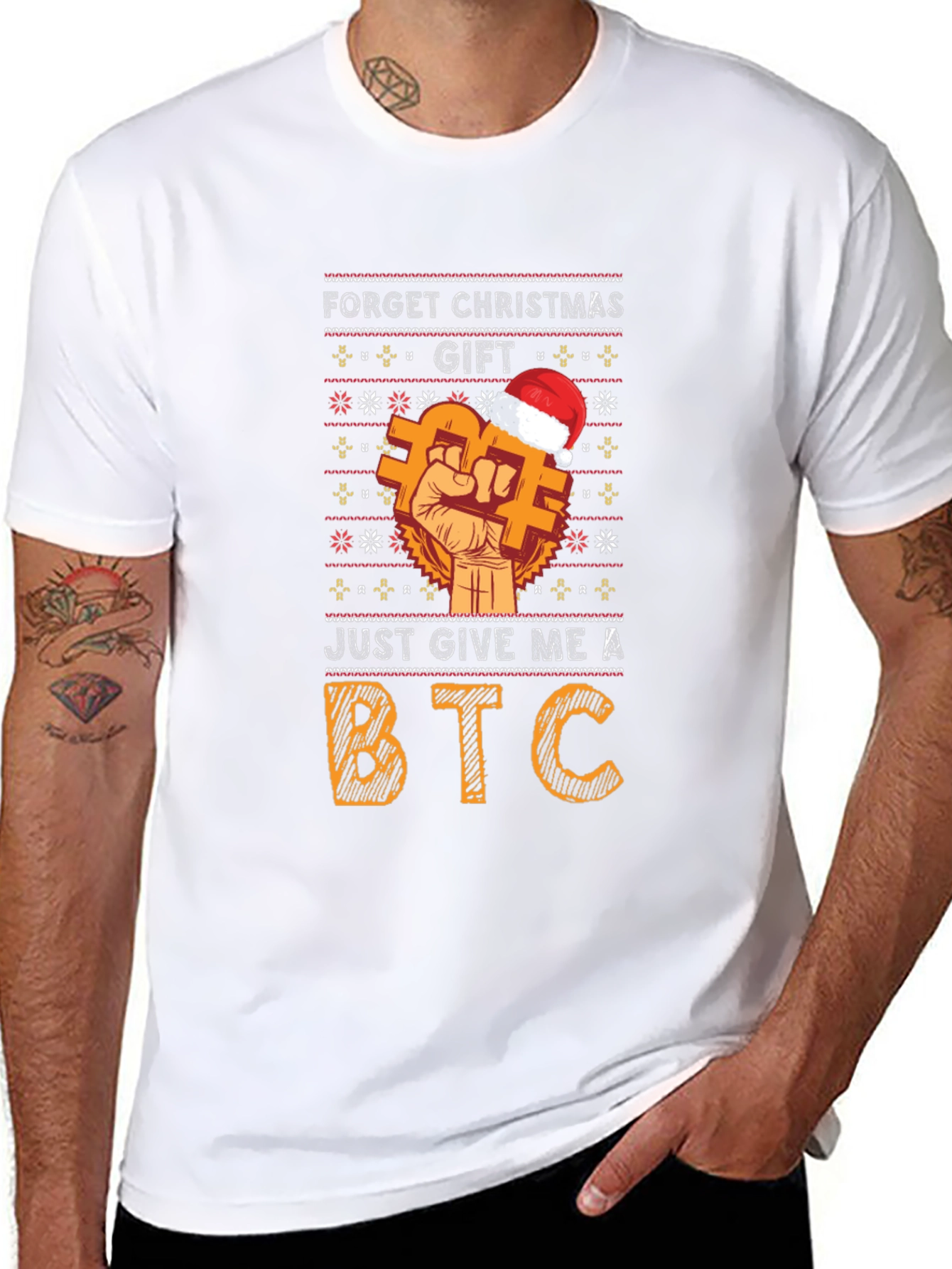 Bitcoin Ugly Christmas Sweater Style Graphic T-Shirt