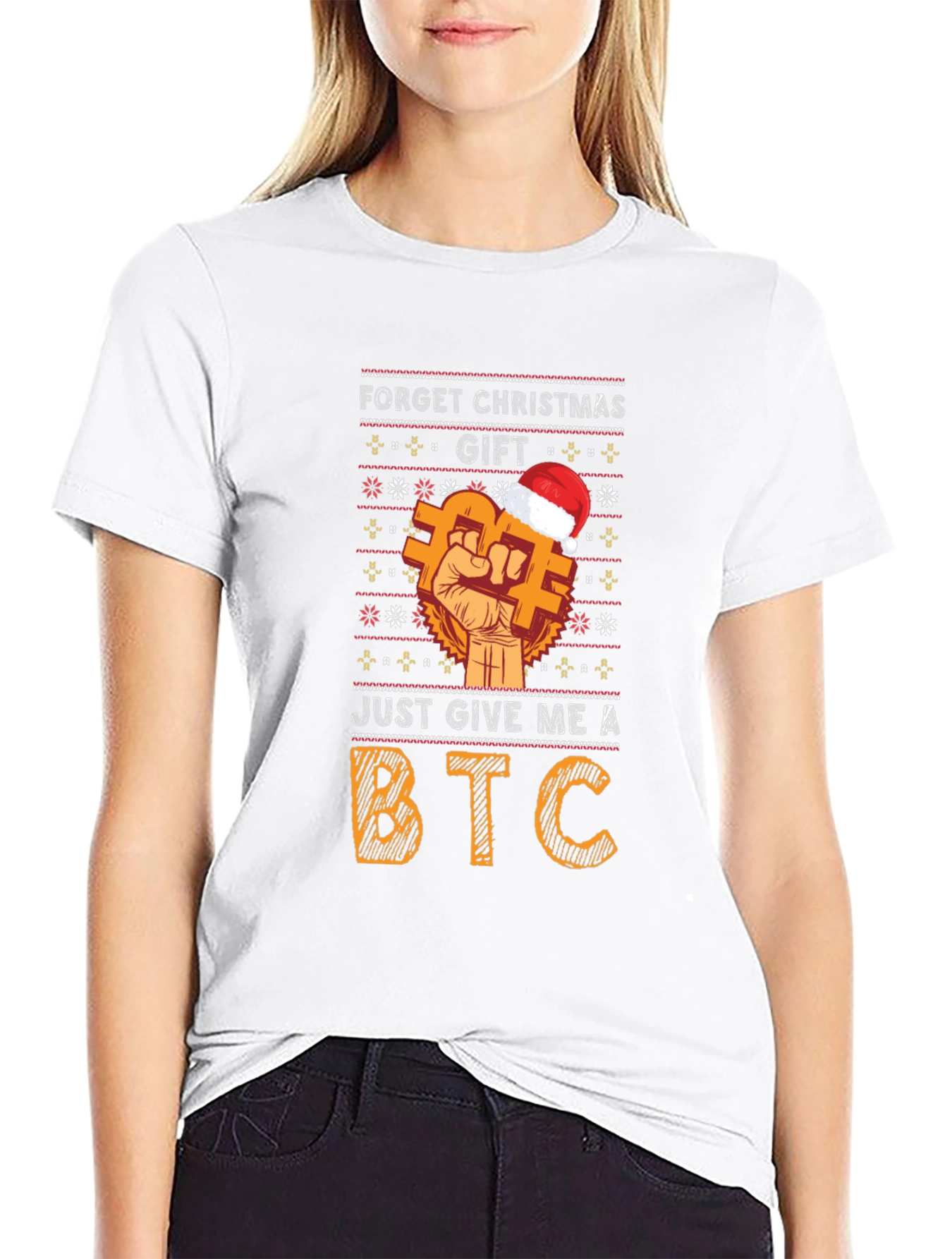 Bitcoin Ugly Christmas Sweater Style Graphic T-Shirt