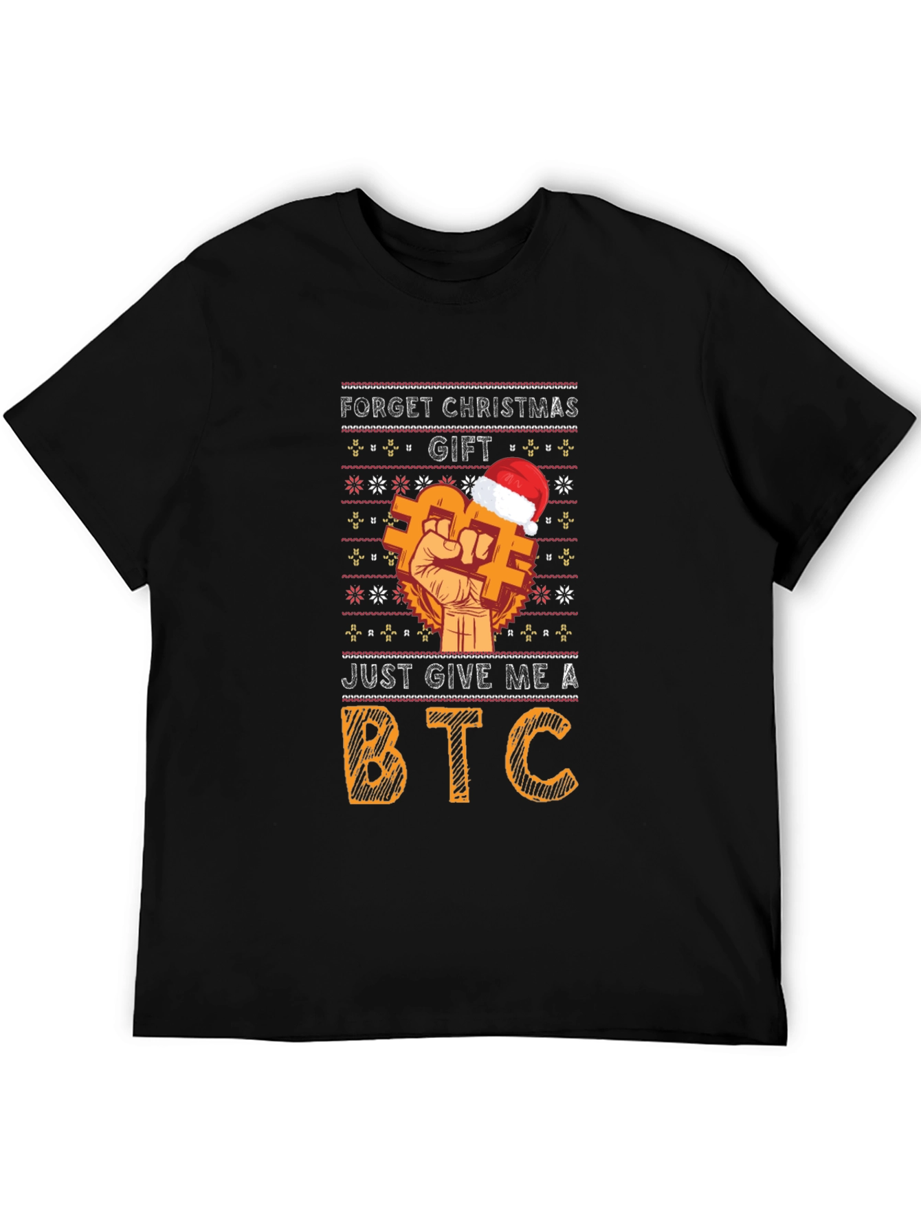Bitcoin Ugly Christmas Sweater Style Graphic T-Shirt