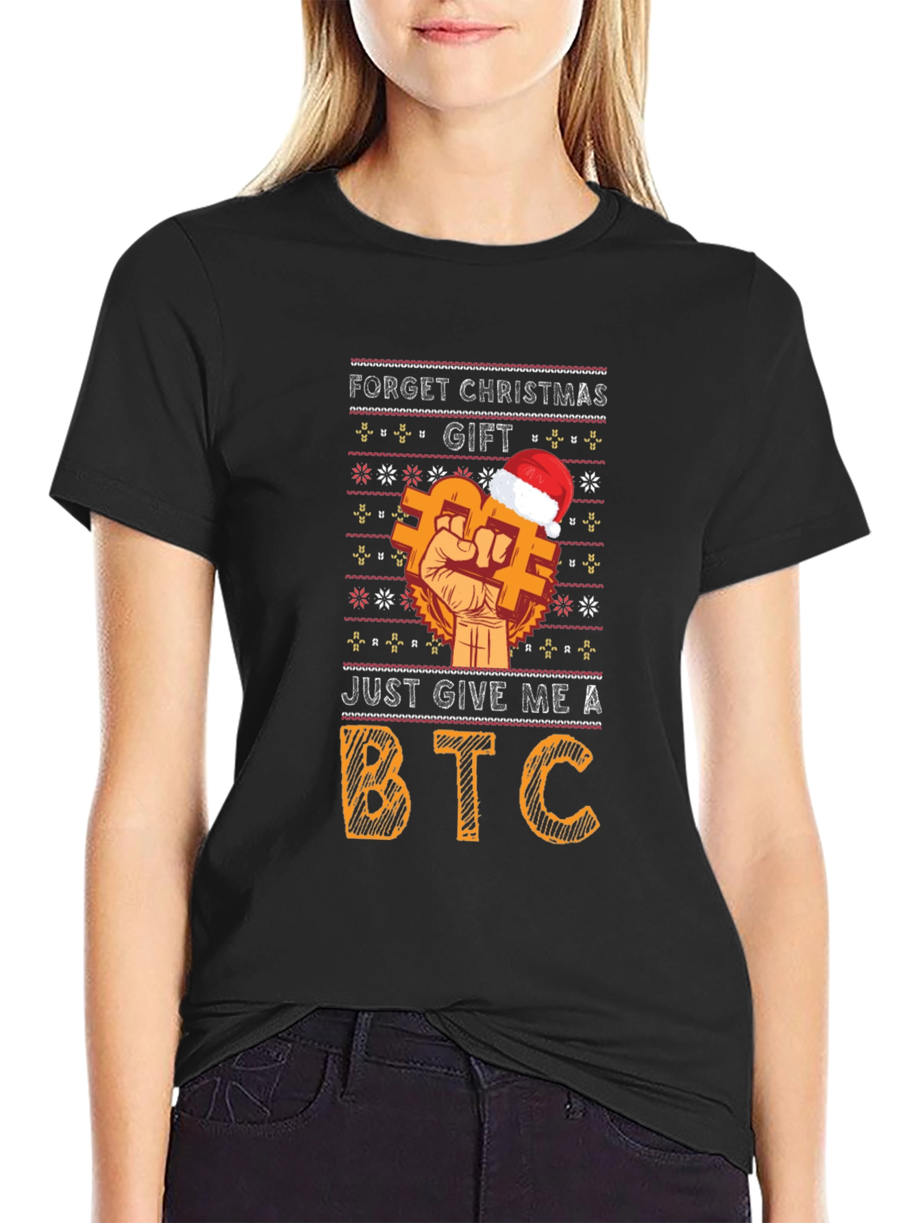 Bitcoin Ugly Christmas Sweater Style Graphic T-Shirt