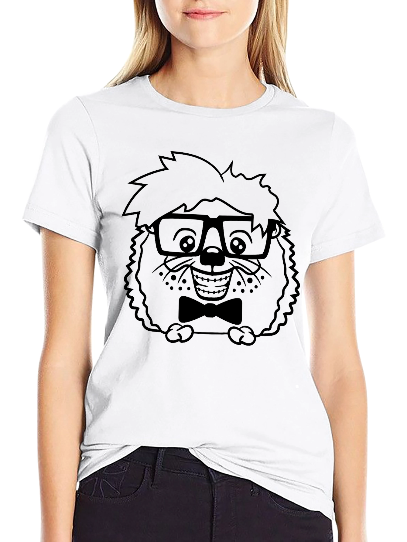 Nerdy Hedgehog Graphic Black T-Shirt