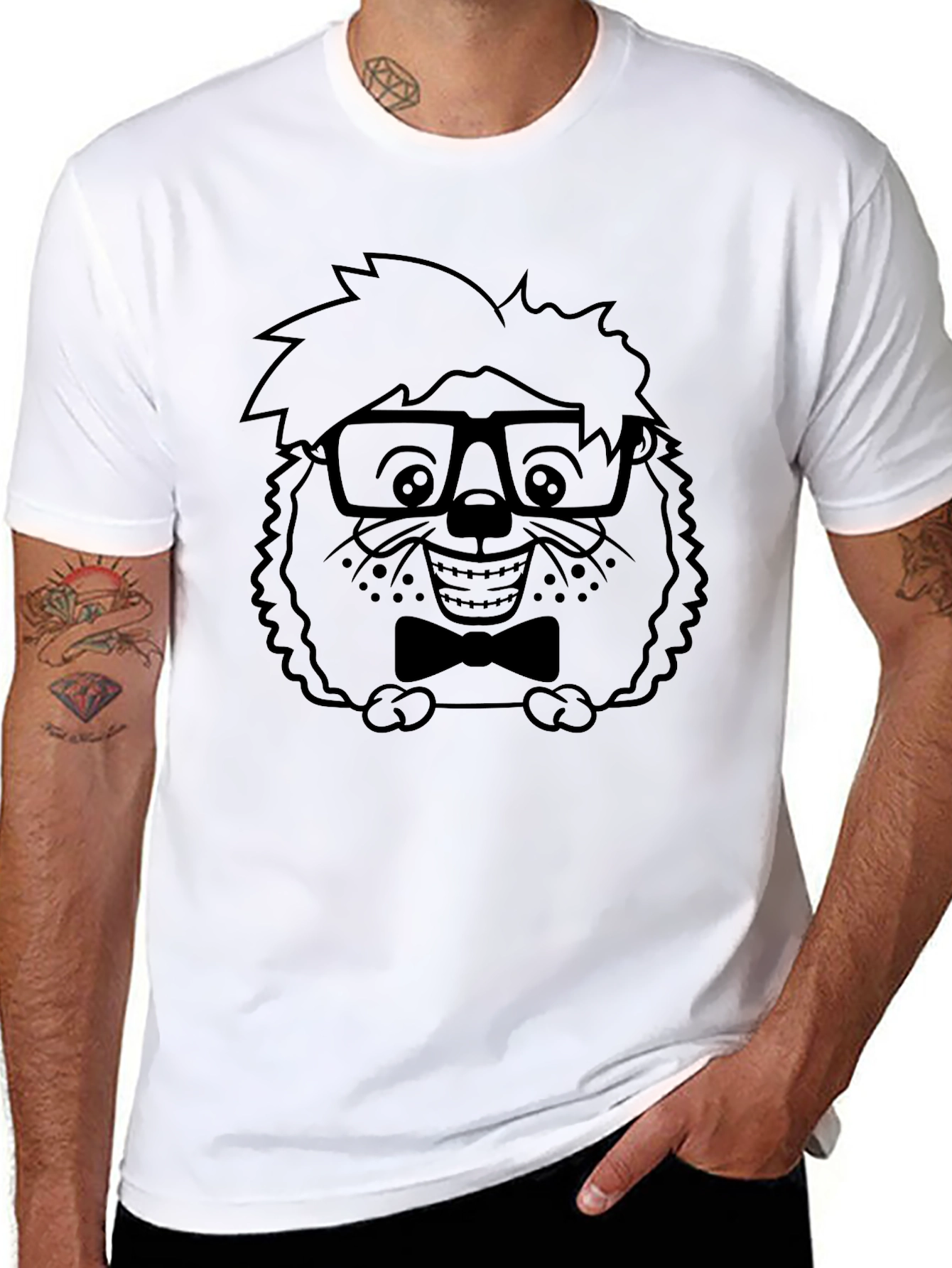 Nerdy Hedgehog Graphic Black T-Shirt