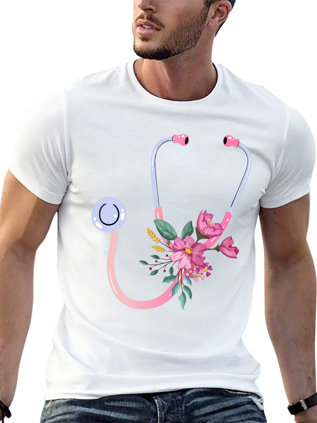 Floral Stethoscope Graphic Tee - Medical Professional Gift