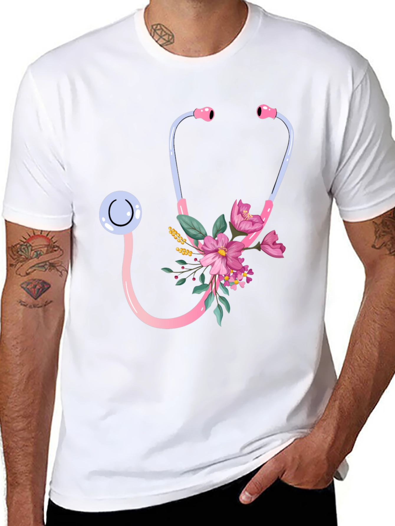Floral Stethoscope Graphic Tee - Medical Professional Gift