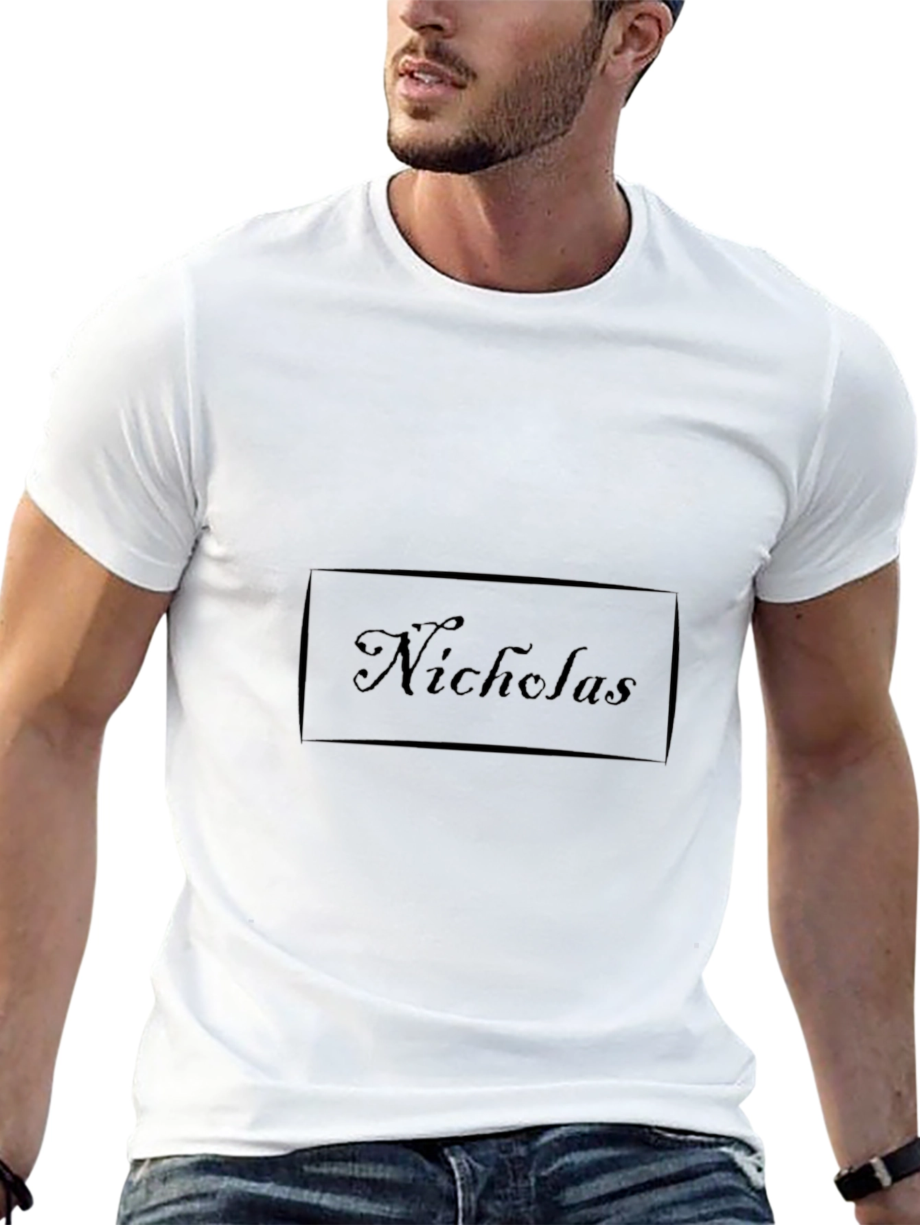 Stylish Black Tee - Nicholas Text Design