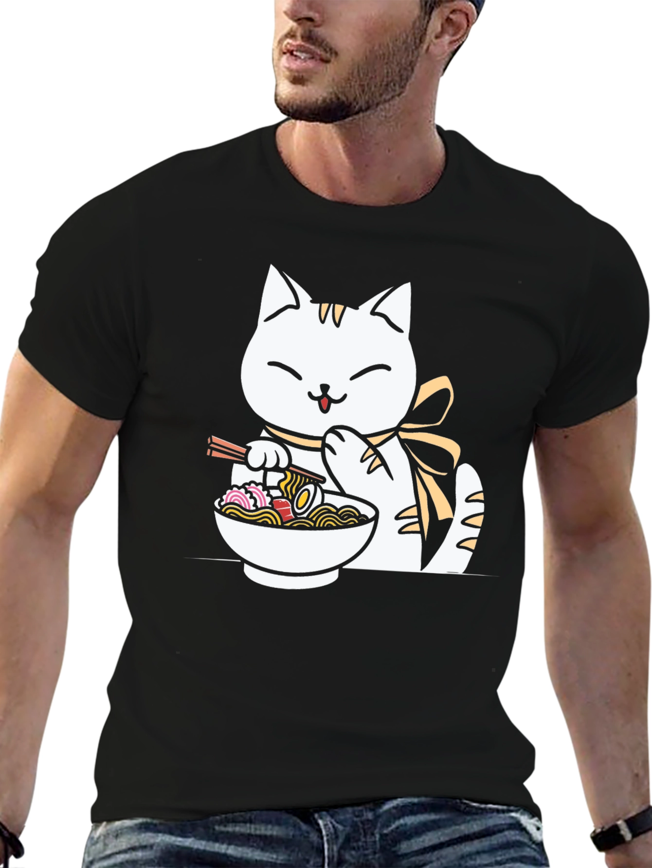 Cute Cat Ramen T-Shirt - Unisex Black Tee