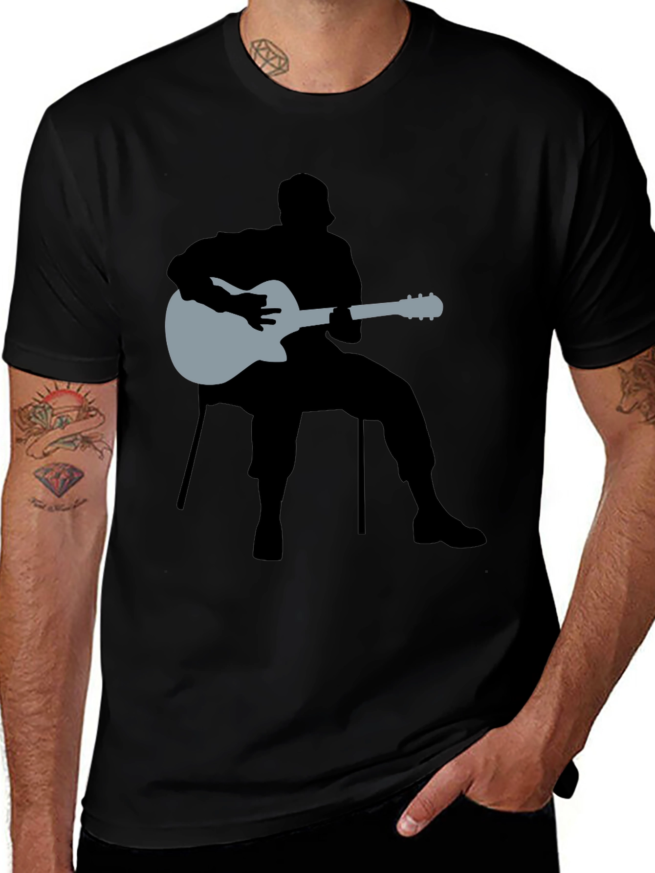 Guitar Man Graphic Tee - Black Cotton Shirt